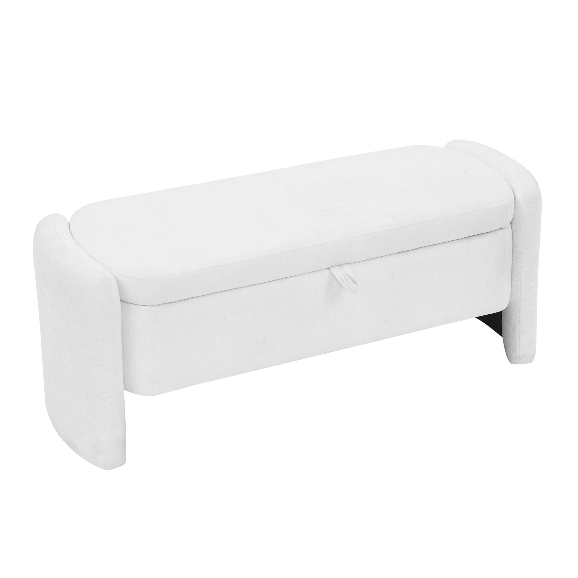 Oval Upholstered Storage Ottoman with Large Capacity - Chenille Fabric Bench for Living Room, Bedroom & Entryway - Cream White Storage Seat for Home Organization & Extra Seating