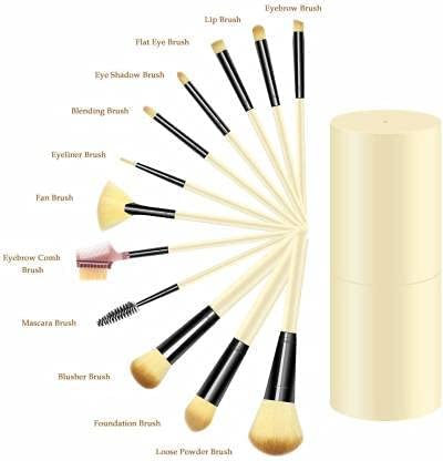 DATNASAYAD 12-Piece Makeup Brush Set with Storage Barrel - Soft White Synthetic Brushes for Foundation, Blending, Eyeshadow - Perfect for Professional & Home Makeup Kits