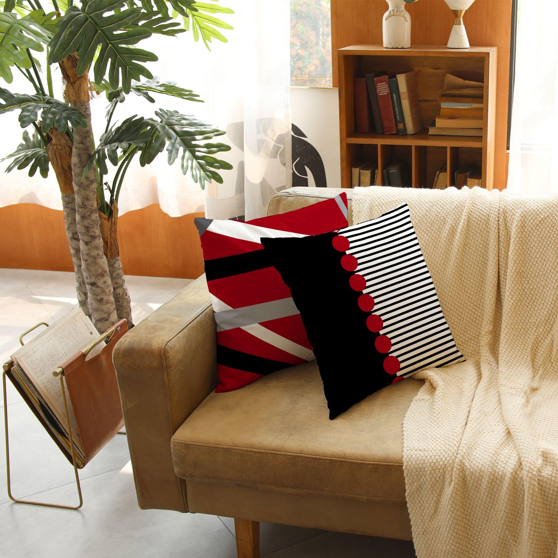 Red and Black Decorative Throw Pillows Set of 4 - 18x18 Inch Geometric Abstract Square Pillow Covers with Zipper for Sofa, Couch, Bed - Perfect for Living Room, Outdoor Patio & Home Decor