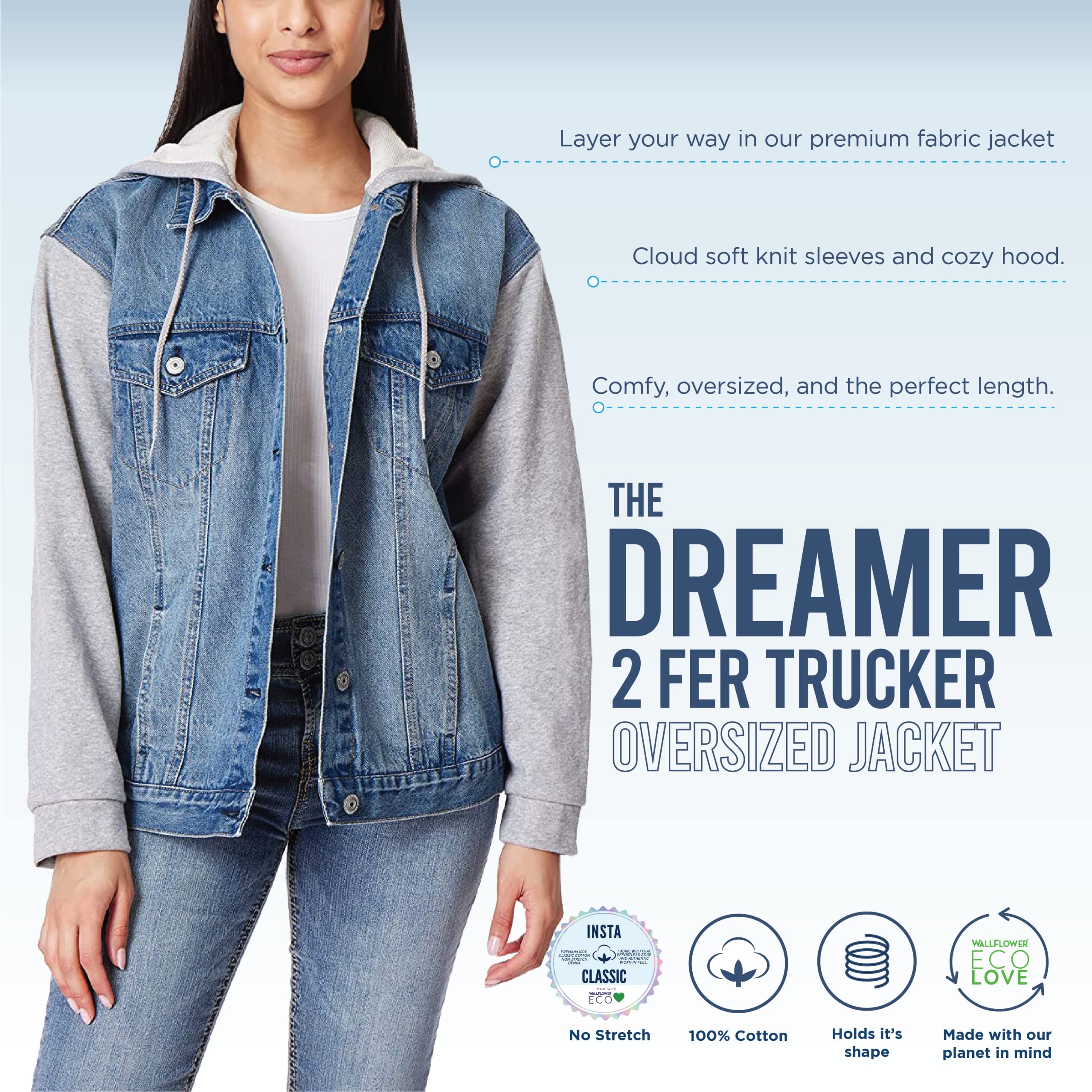 Women's Dreamer Denim Jacket - Stylish Distressed Denim Jacket for Juniors (Standard & Plus Sizes) | Perfect for Casual Outfits, Layering & Everyday Wear