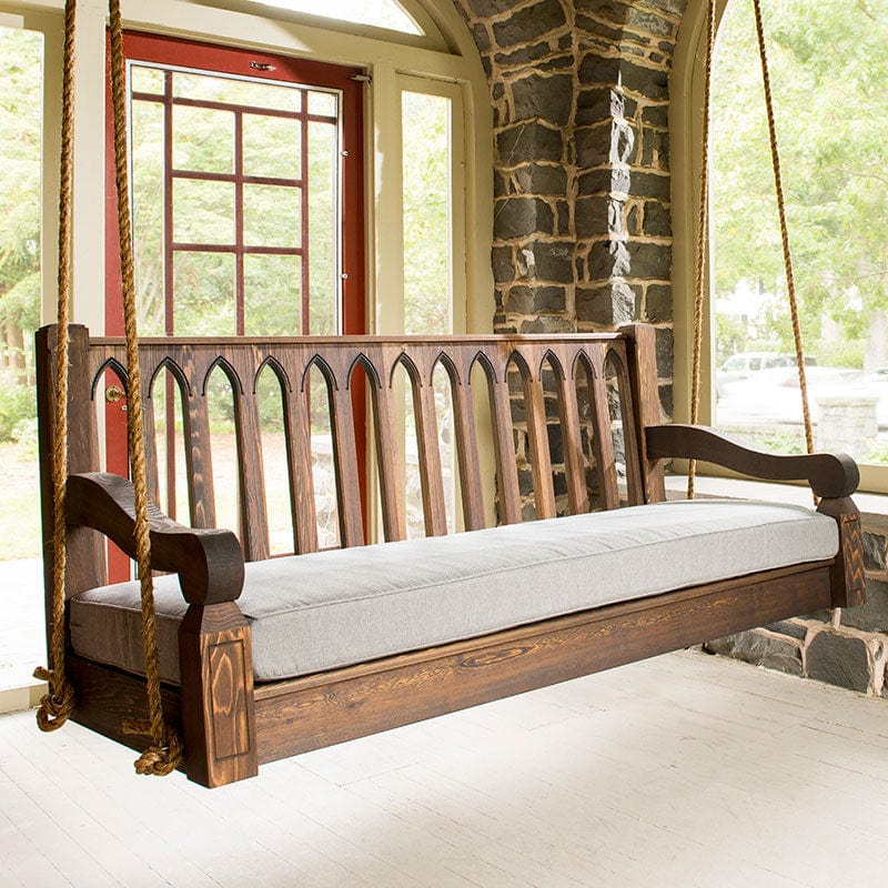 57 Inch Dark Walnut Stained Cathedral Red Cedar Porch Swing - Outdoor Patio Garden Relaxation Swing for Backyard, Deck, and Porch