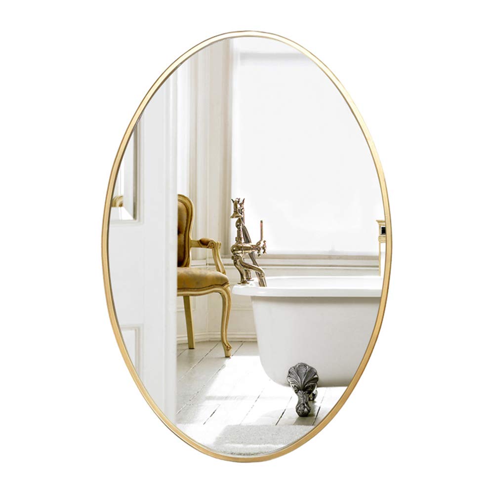 50x70cm Oval Wall Mirror with Wrought Iron Frame - Gold/Black HD Glass Bathroom Vanity Mirror for Bedroom, Living Room & Entrance Decor | Elegant Cosmetic & Decorative Mirror for Home Interior Design