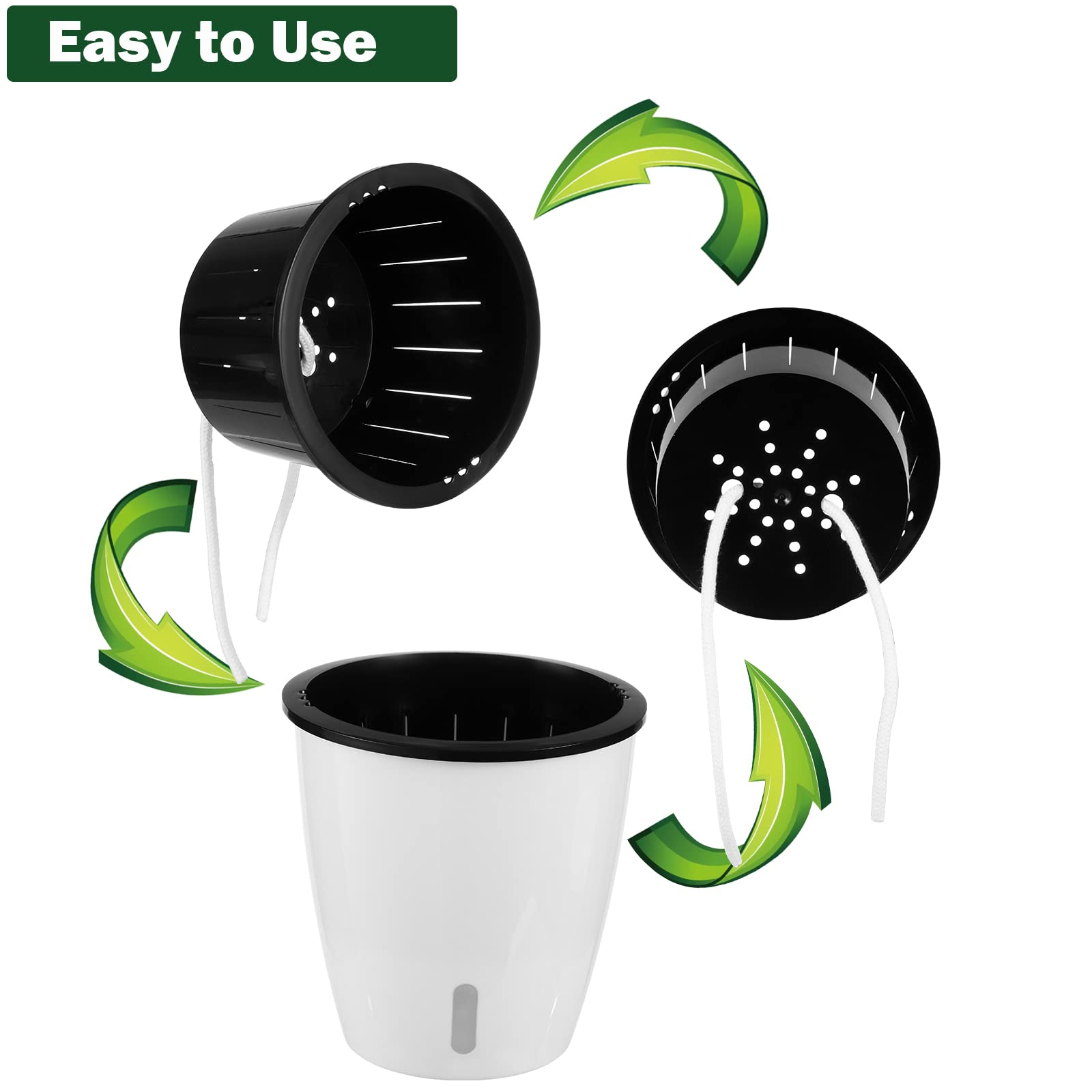 Planterhoma 5 Inch Self Watering Plant Pots - 6 Pack African Violet Pots with Water Level Indicator, Drainage Holes & Wick System - Ideal for Orchids, Devil's Ivy, Succulents & Indoor Plants - Perfect for Home, Office & Garden Decor