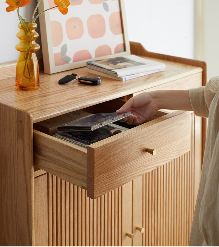 Modern Oak Solid Wood Shoe Storage Cabinet - Nordic Style Entryway Organizer for Shoes, Boots & Accessories | Perfect for Hallway, Living Room & Bedroom Closet