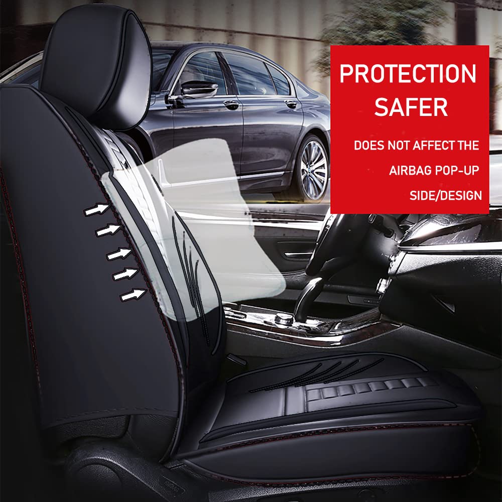 Premium Universal Fit PU Leather Car Seat Covers Set for Chevy Bolt EUV 2023 - Black with Black Line Design, Includes Headrest & Lumbar Support Pillows | Durable Auto Interior Protection for Commuting, Road Trips & Family Travel