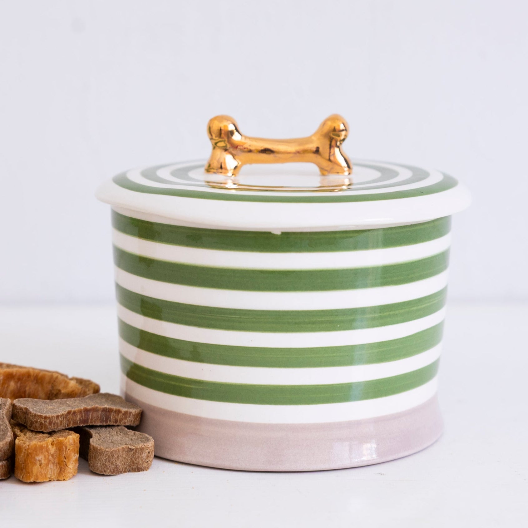 Jill Rosenwald X Polkadog Avocado Bone Jar - Stylish Ceramic Dog Treat Storage Container - Perfect for Kitchen Countertop or Pet Feeding Station Organization