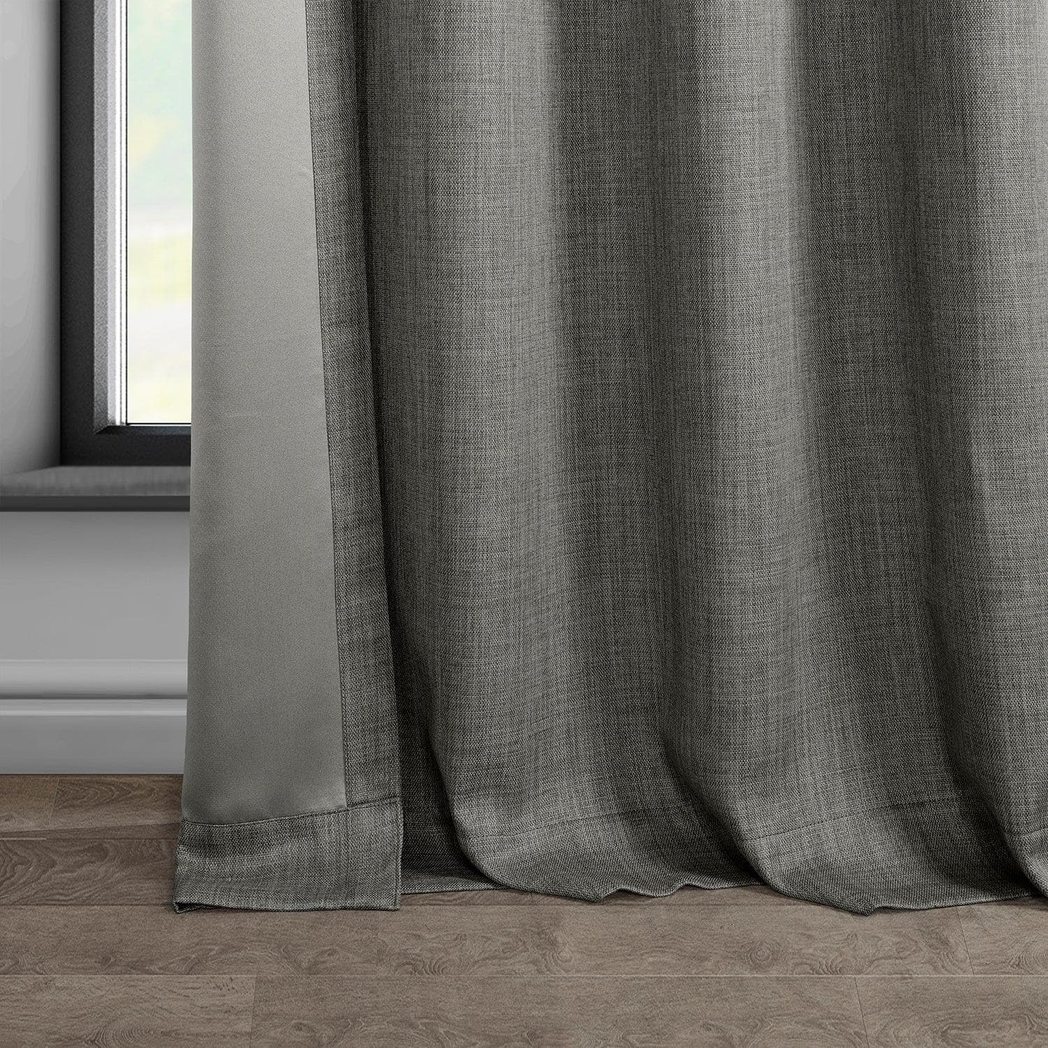 Grey Grommet Textured Faux Linen Blackout Curtains for Living Room & Bedroom - Light Blocking Thermal Insulated Window Drapes for Home Decor