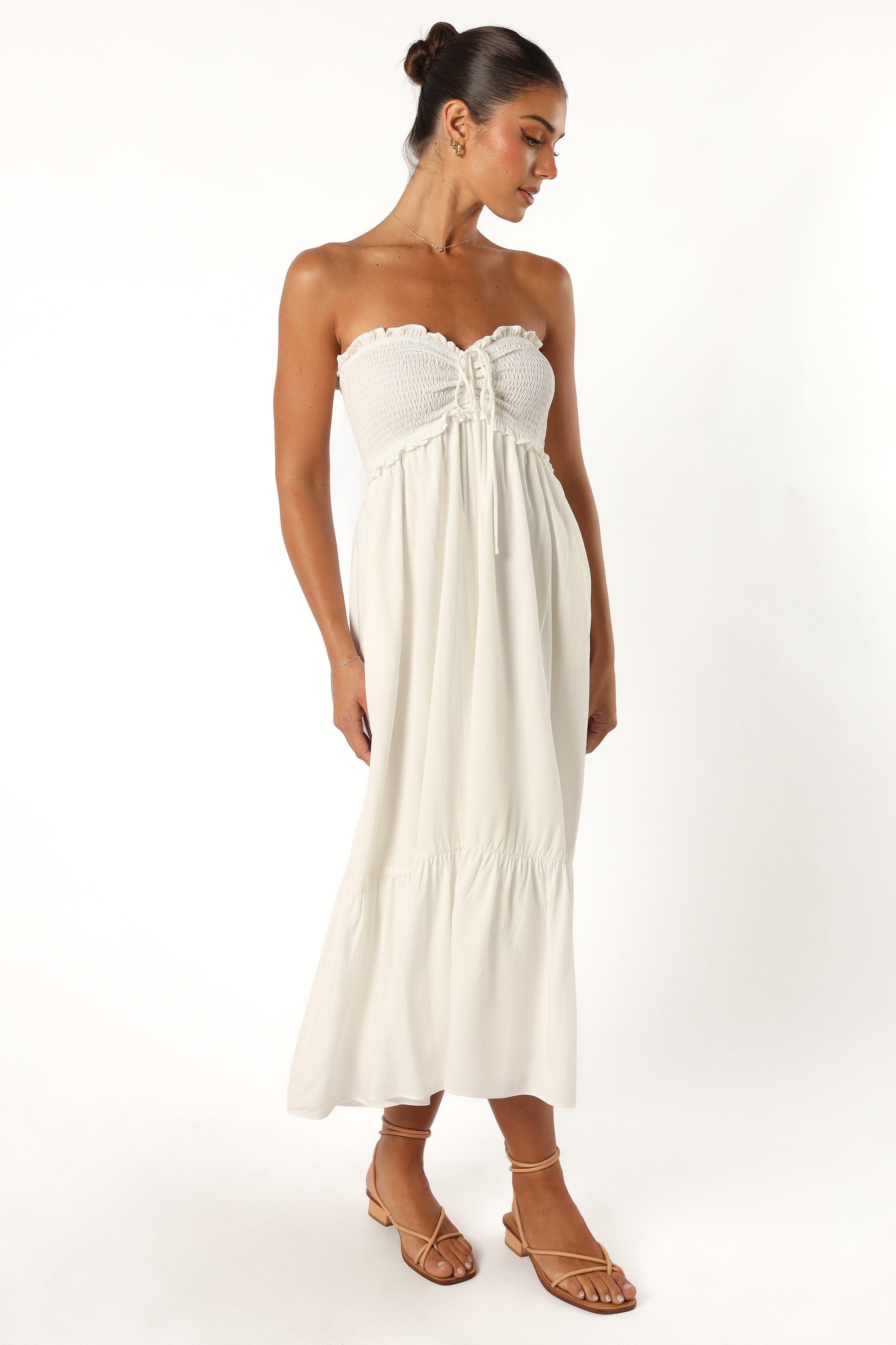 Dayton Strapless Midi Dress - White | Elegant Summer Cocktail Party & Wedding Guest Dress