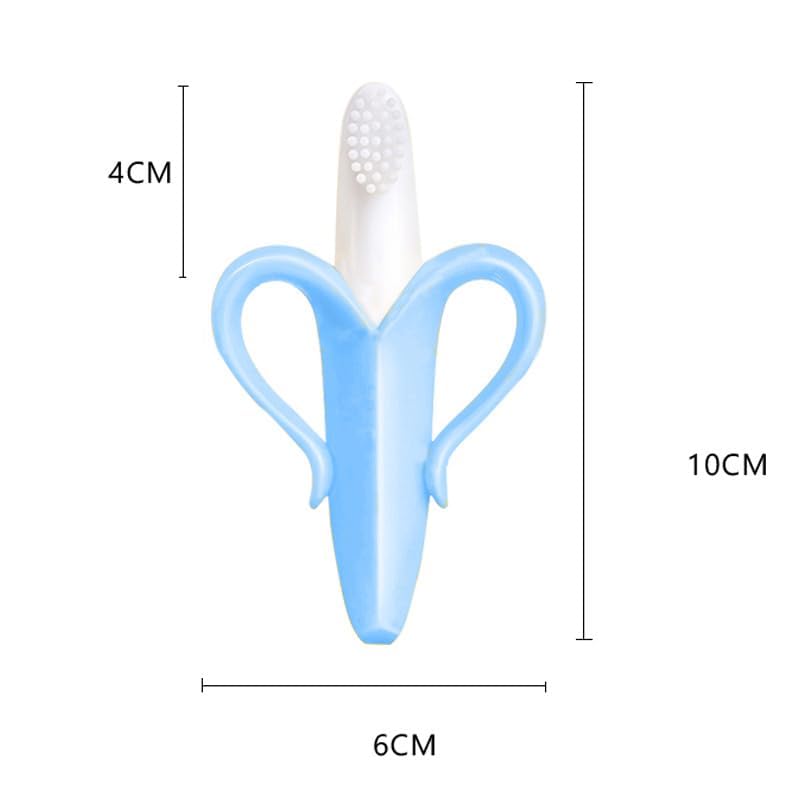 Kritiu Banana Shape Baby Brush & Spoons Set - Soft Silicone Teething Toy for Infants | BPA-Free, Non-Toxic & Easy to Clean | Perfect for Feeding, Teething Relief & Oral Care (Blue & Olive Green)