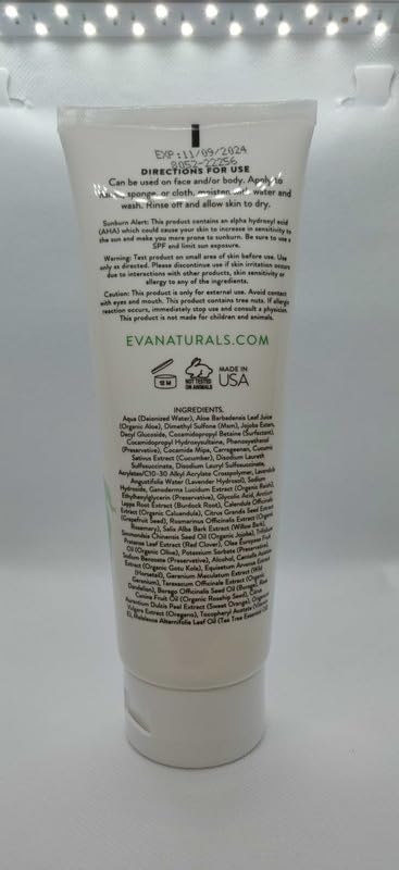 Eva Naturals Glycolic Acid Face Wash - Exfoliating Cleanser for Wrinkles, Fine Lines, Blackheads & Acne - 6 Fl Oz - Gentle Daily Facial Cleanser for Brighter, Smoother Skin - Perfect for Morning & Night Skincare Routine