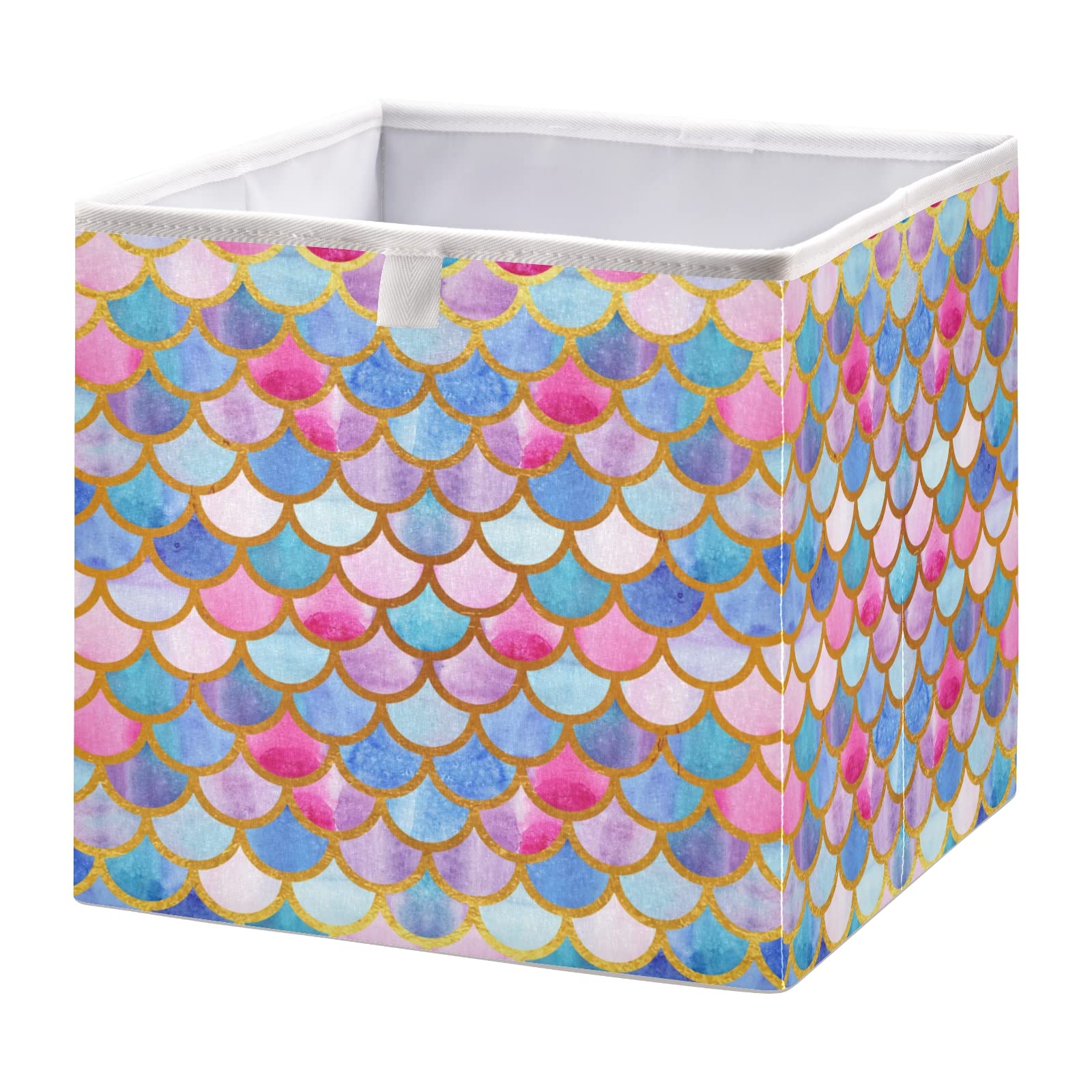 Gold Mermaid Scale Collapsible Storage Bins - Square Decorative Storage Boxes & Organizers for Shelves, Closet, Nursery & Home | Perfect for Kids' Toys, Blankets & Home Decor