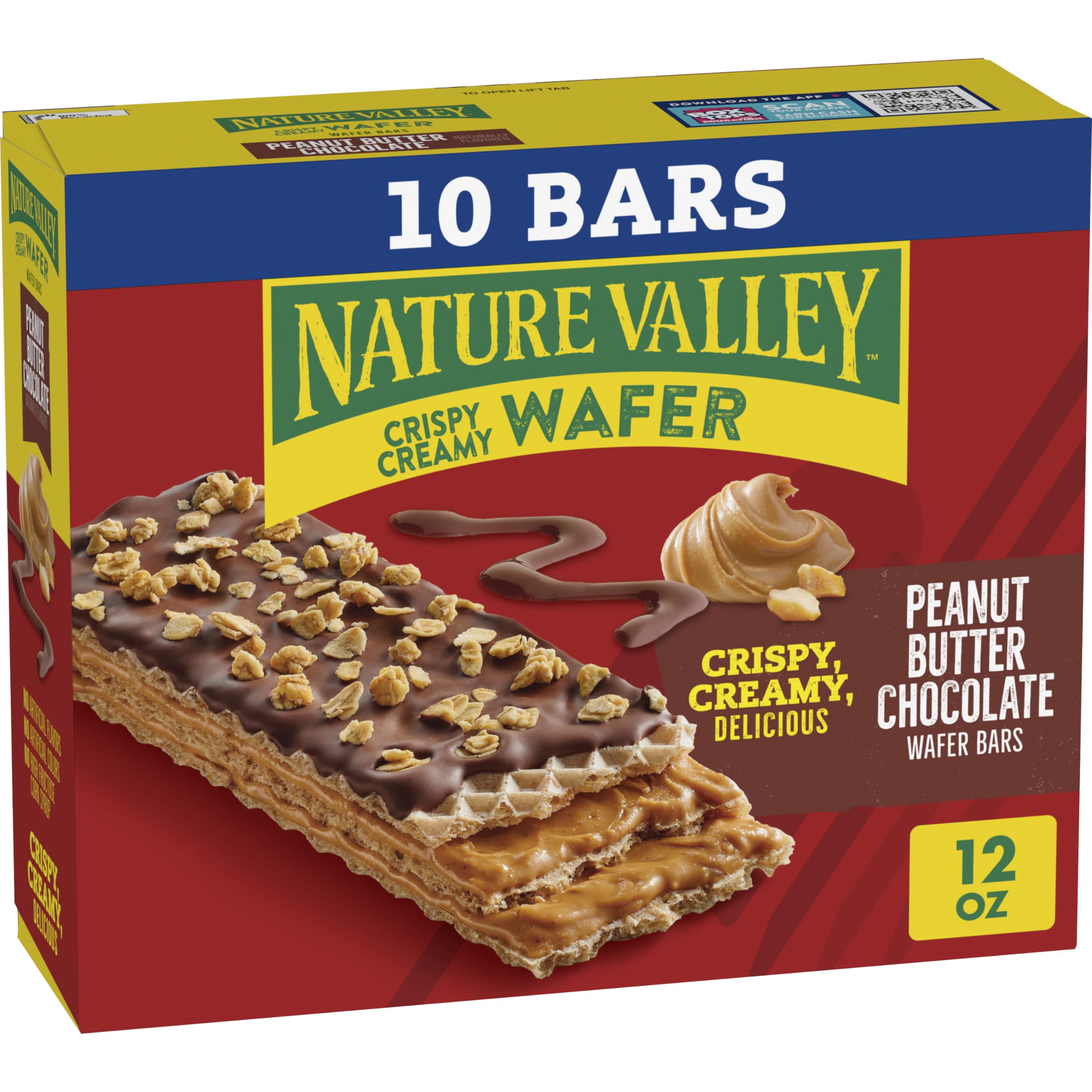 Nature Valley Peanut Butter Chocolate Wafer Bars - 10 Pack (13 OZ) | Crunchy Snack Bars for Hiking, Office & School Lunch | Gluten Free Granola Bars for Kids & Adults