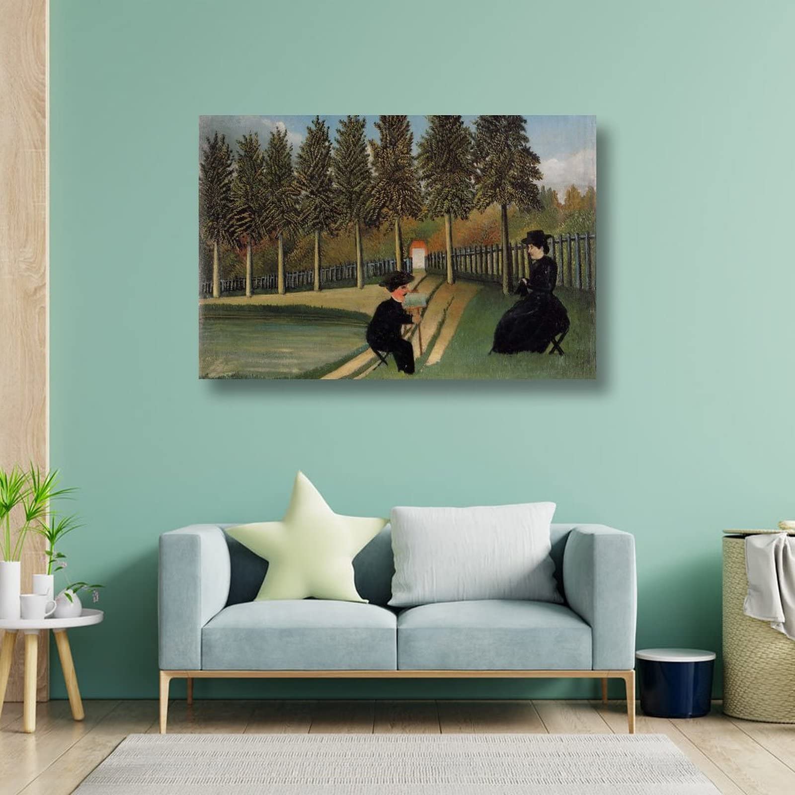 Henri Rousseau 'The Artist Painting His Wife' Canvas Art Print - 20x30 inch (50x75cm) Wall Decor for Living Room, Bedroom & Office - Perfect Gift for Art Lovers & Home Decoration