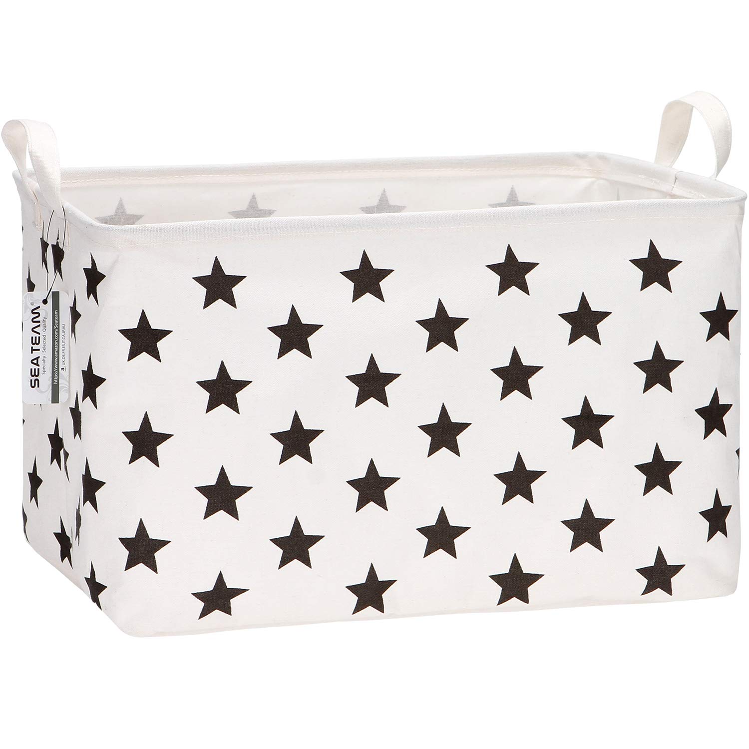 Collapsible Canvas Storage Basket with Handles - 16.5 x 11.8 x 9.8 Inch Foldable Waterproof Fabric Bin for Closet, Shelf & Home Organization - Black Star Pattern (Perfect for Bedroom, Bathroom & Kids Room Storage)