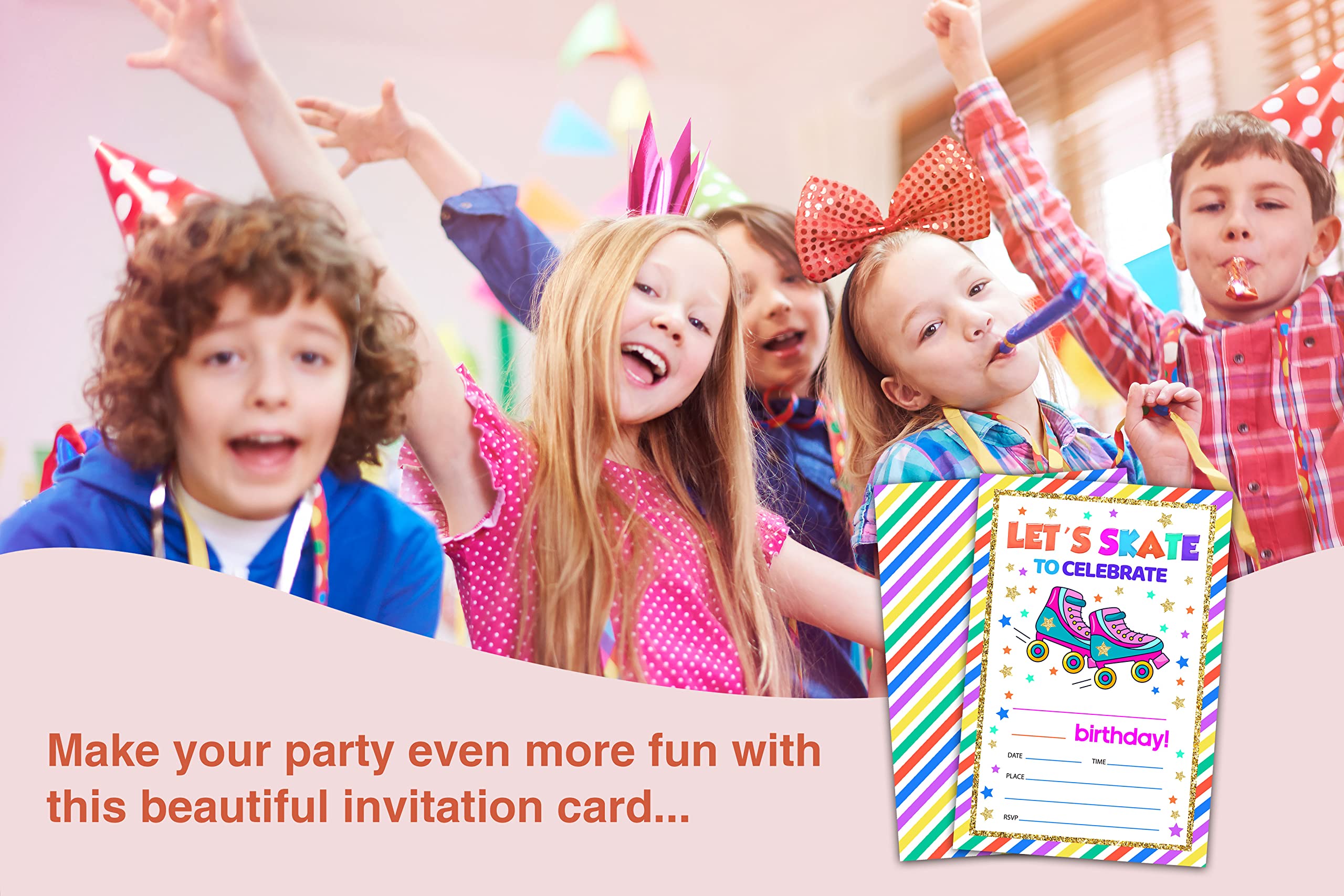 WwongxianB Kids Birthday Party Invitation Cards Set - 20 Fill-in Invites with Envelopes for Roller Skate Celebrations, Teen Parties & Birthday Supplies | Perfect for Birthday Invitations, Themed Parties & Special Events