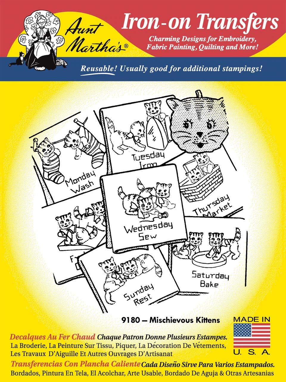 Mischievous Kittens Aunt Martha's Hot Iron Embroidery Transfers - Vintage Iron-On Designs for DIY Crafts, Quilting & Home Decor