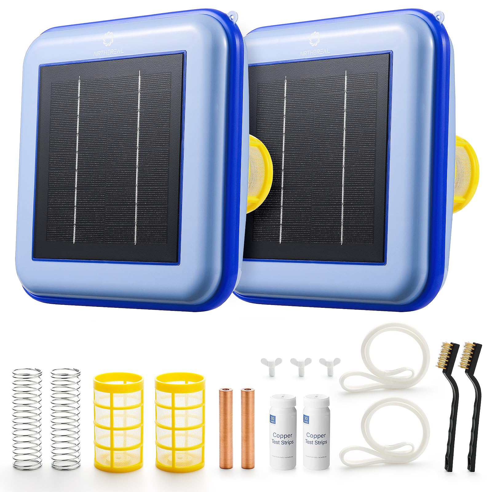 Airthereal C9 Square Solar Pool Ionizer - Floating Water Cleaner & Purifier for Crystal Clear Swimming Pools | Reduces Chlorine by 85% | Eliminates Algae | Purifies up to 45,000 Gallons | Perfect for Inground & Above Ground Pools [2-Pack]