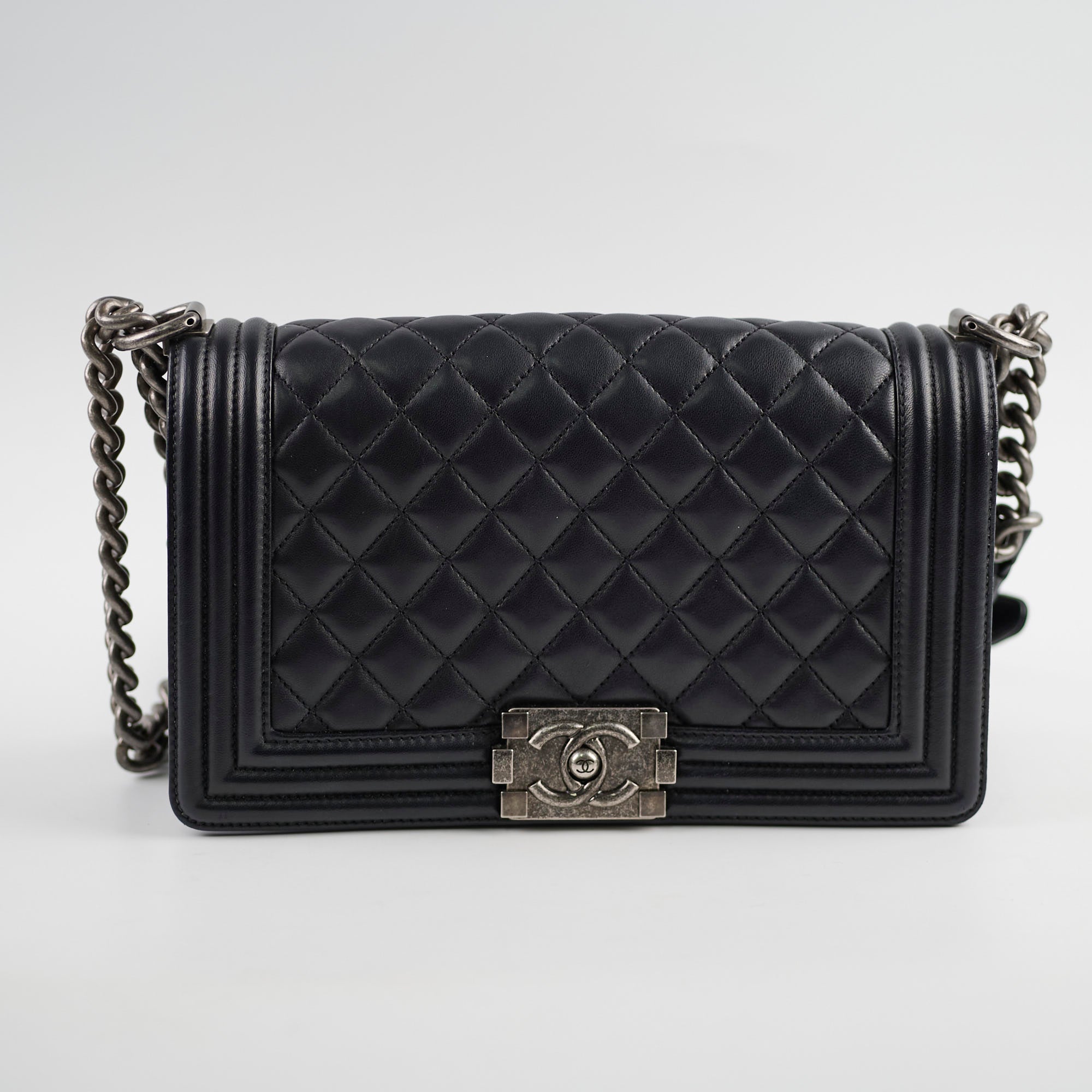 Chanel Old Medium Boy Bag Black Lambskin Leather 23 Series - Luxury Handbag for Women, Perfect for Parties, Work & Everyday Use