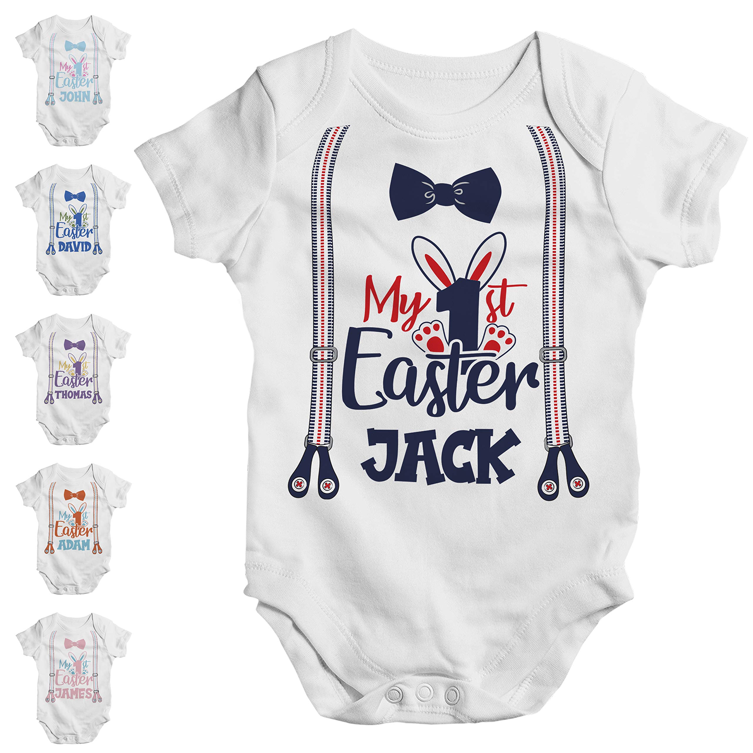 Custom Printed Easter Baby Onesie for Boys & Girls - Personalized Bunny Groom Design Organic Cotton Unisex Infant Bodysuit | Newborn Toddler Outfit for Easter Photos, Family Gatherings & Holiday Celebrations