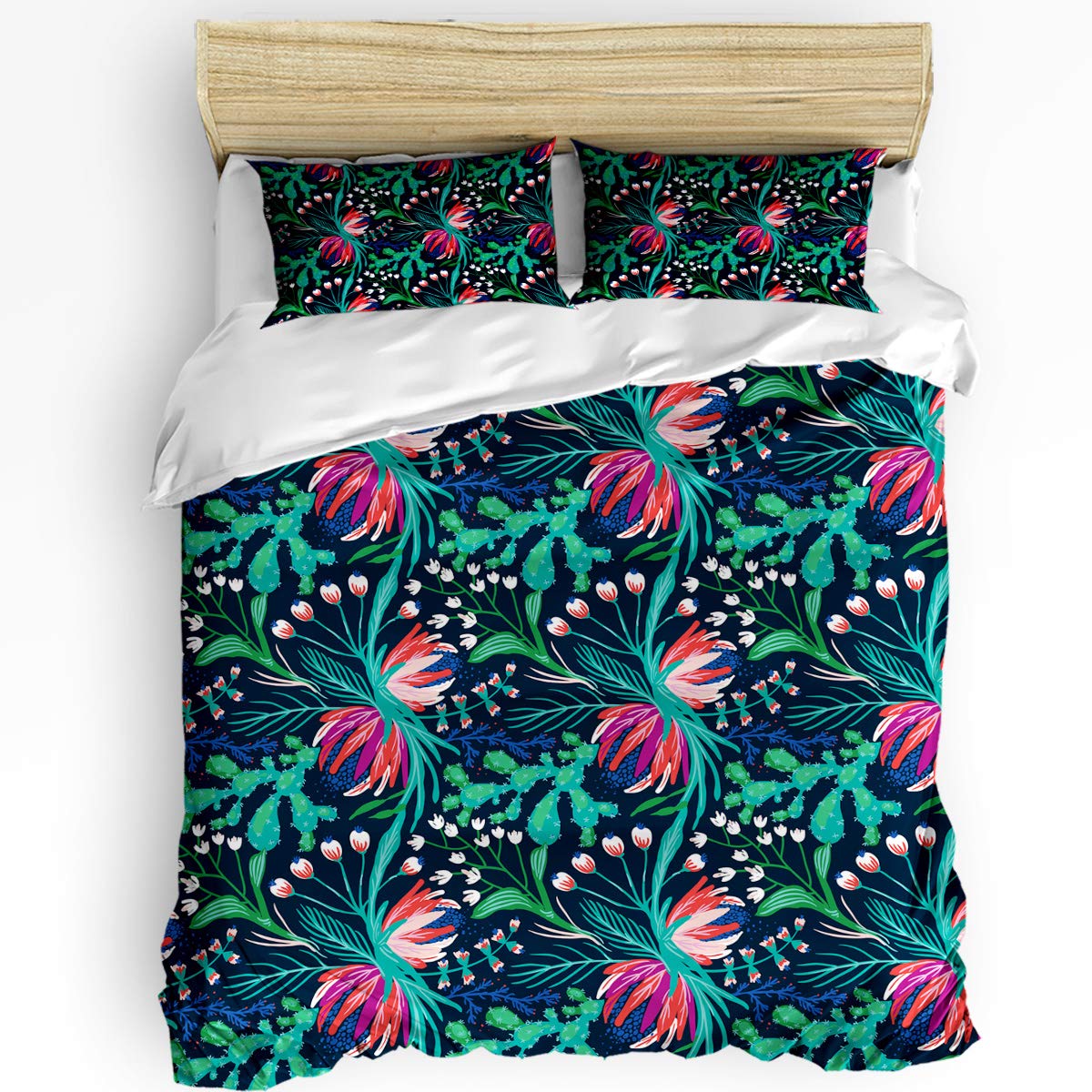 Vintage Tropical Cactus Flower Boho 3-Piece Comforter Set - Duvet Cover & Pillowcases for Kids, Teens & Adults | California King Size Bedding | Perfect for Bohemian Bedroom Decor & Guest Room Styling
