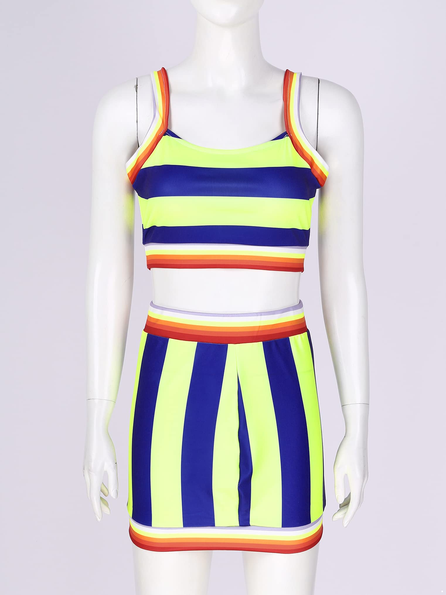 Freebily Women's Summer Color Block Two Piece Outfits - Crop Top and Mini Skirt Set | Beachwear, Vacation Outfits, Casual Street Style