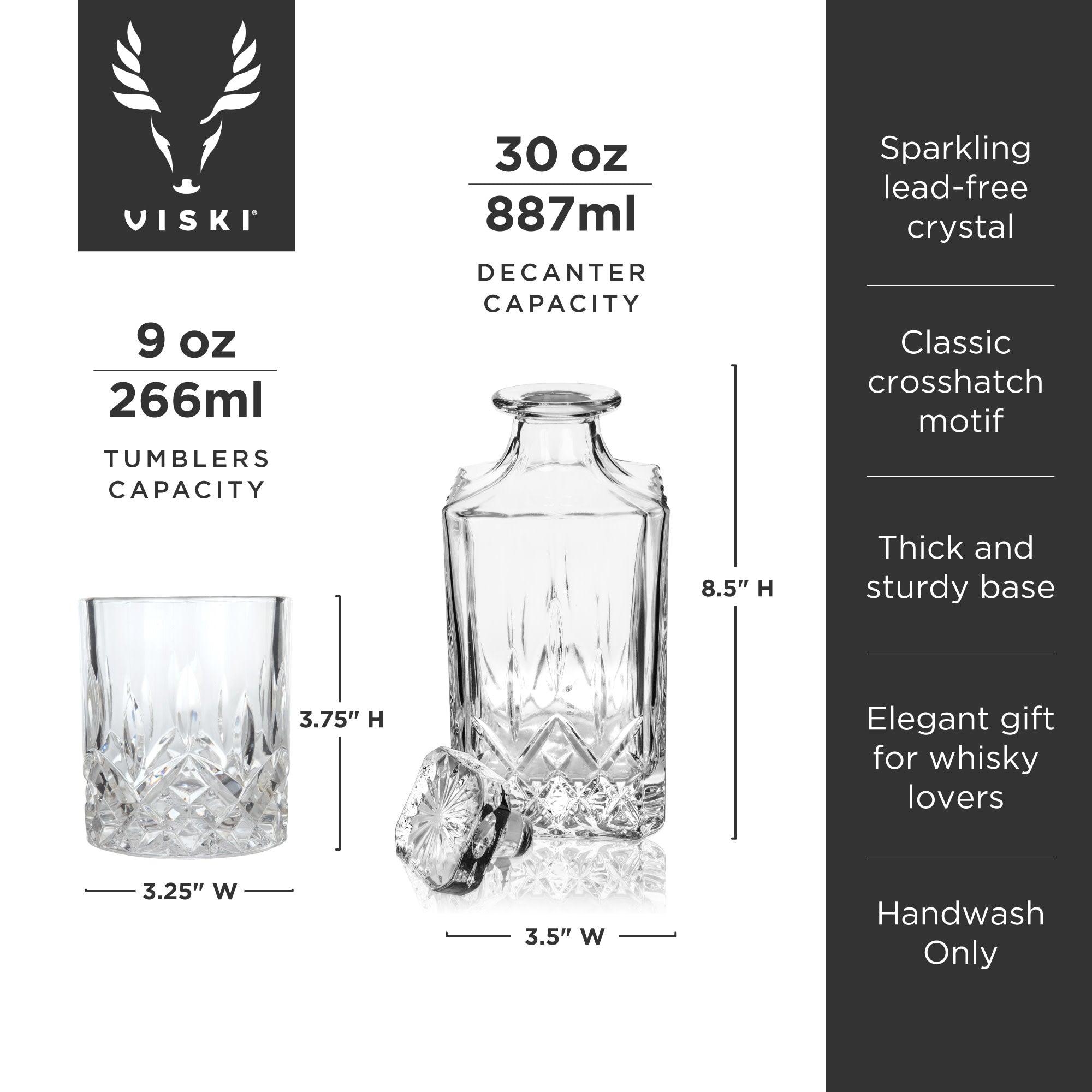 Premium Admiral Crystal Decanter and Whiskey Glass Set - 6 Piece Luxury Barware for Scotch, Bourbon & Wine - Perfect for Home Bars, Gifts & Entertaining