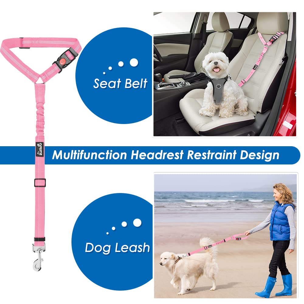 Lukovee 2 Pack Adjustable Dog Seatbelt Leash for Cars - Pet Safety Harness with Reflective Bungee - Secure Dog Restraint for Vehicle Travel & Daily Use - Perfect for Road Trips, Commuting, and Safe Pet Transportation (PI-0)