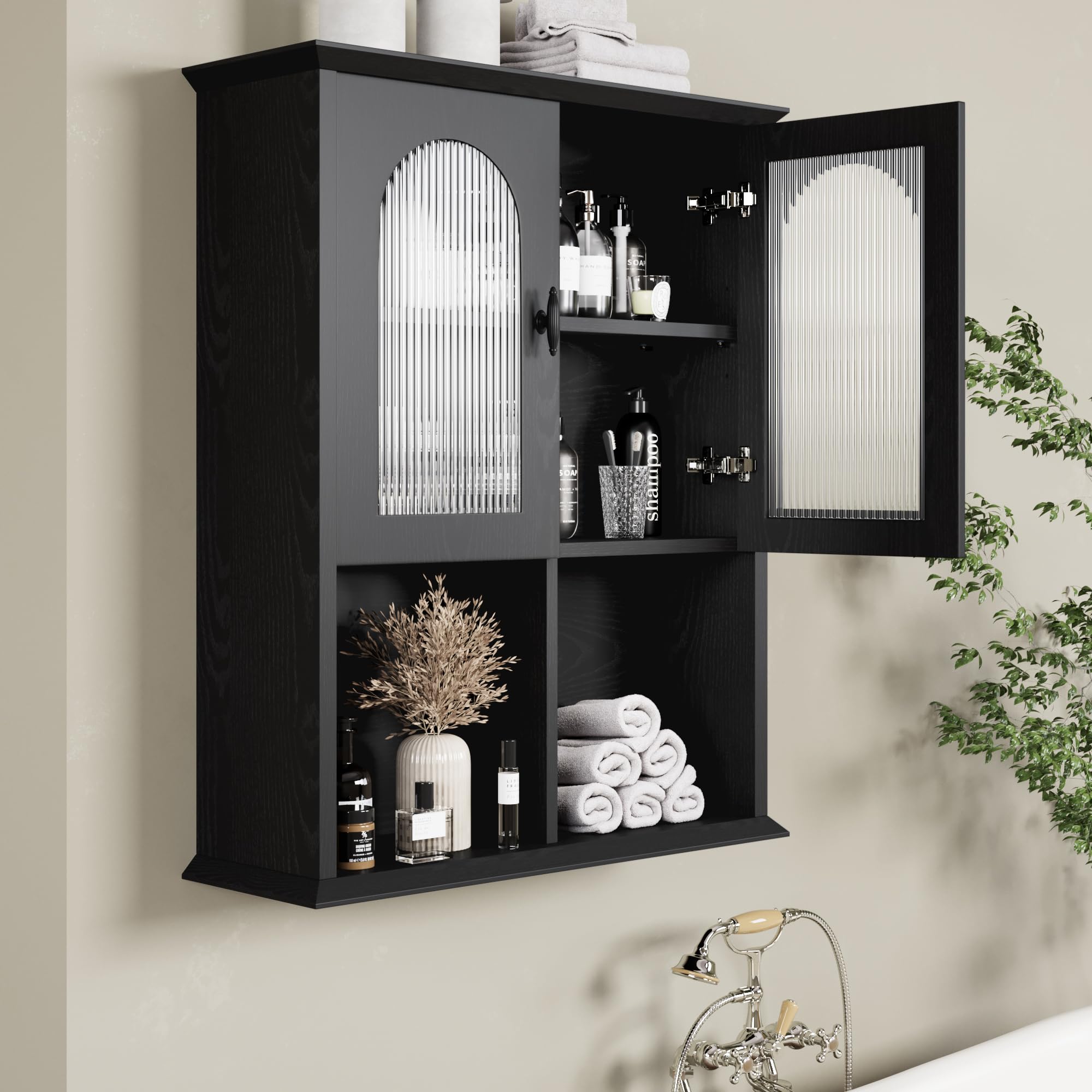 Modern Fluted Door Bathroom Wall Cabinet - 23.6