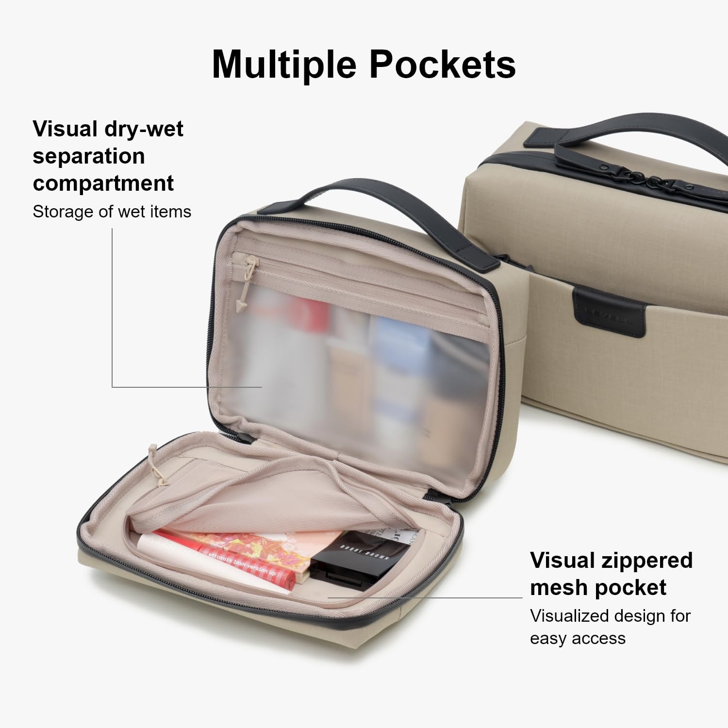 Waterproof Travel Toiletry Bag for Men & Women - Compact Shaving Organizer with Handle, Khaki - Ideal for Camping & Business Trips