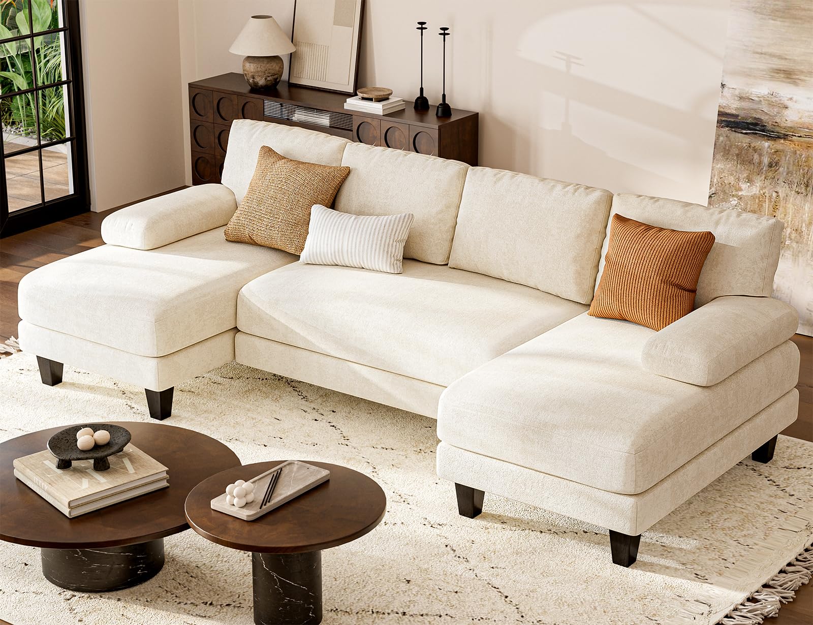 Txtin's 111 Inch U-Shaped Sectional Sofa with Double Chaise - Modular Living Room Couch in Warm White for Apartments & Homes | Perfect for Family Gatherings, Movie Nights & Lounge Relaxation