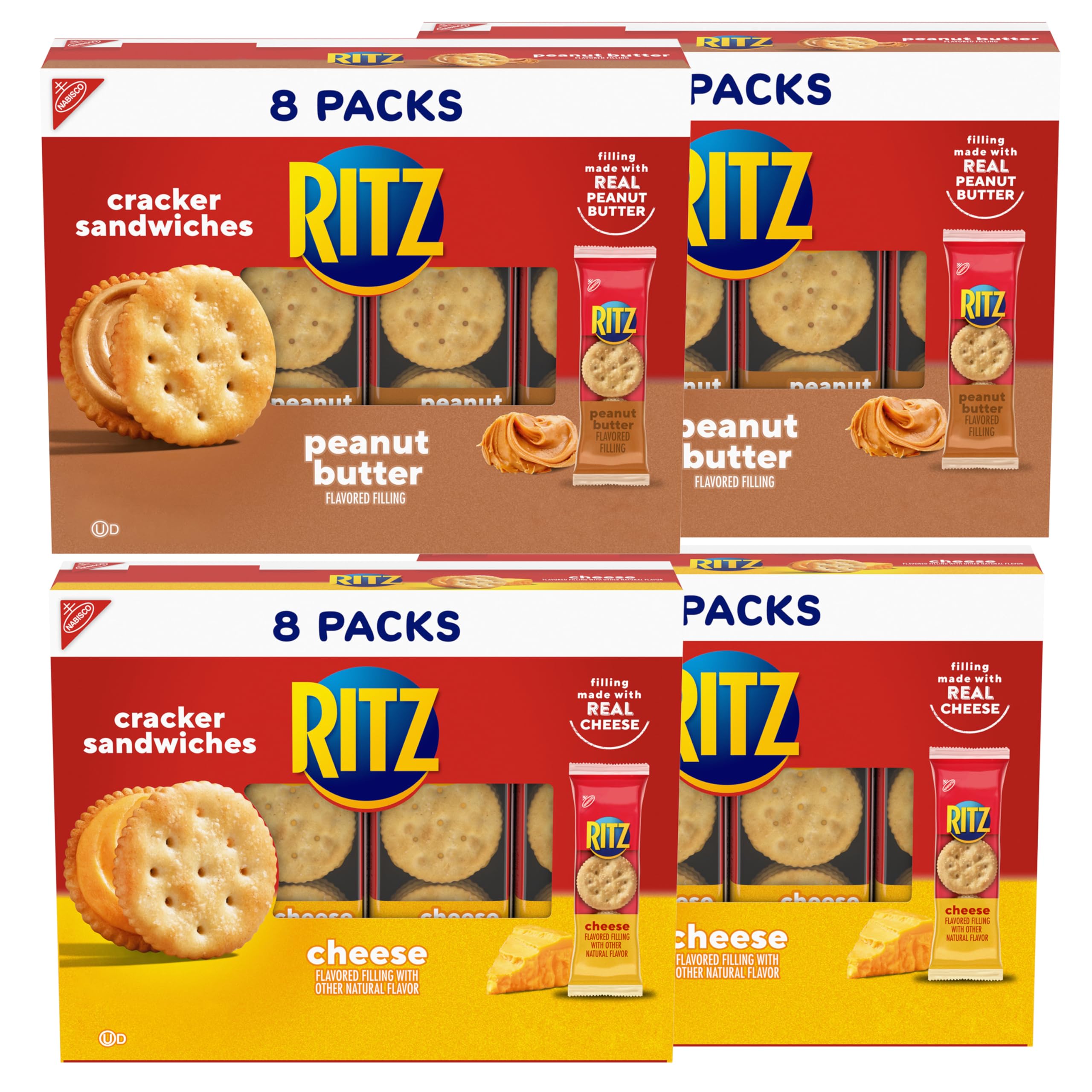 RITZ Peanut Butter & Cheese Sandwich Crackers Variety Pack - 32 Individually Wrapped Snack Packs (6 Crackers Each) - Perfect for School Lunches, Office Snacks & On-the-Go Treats