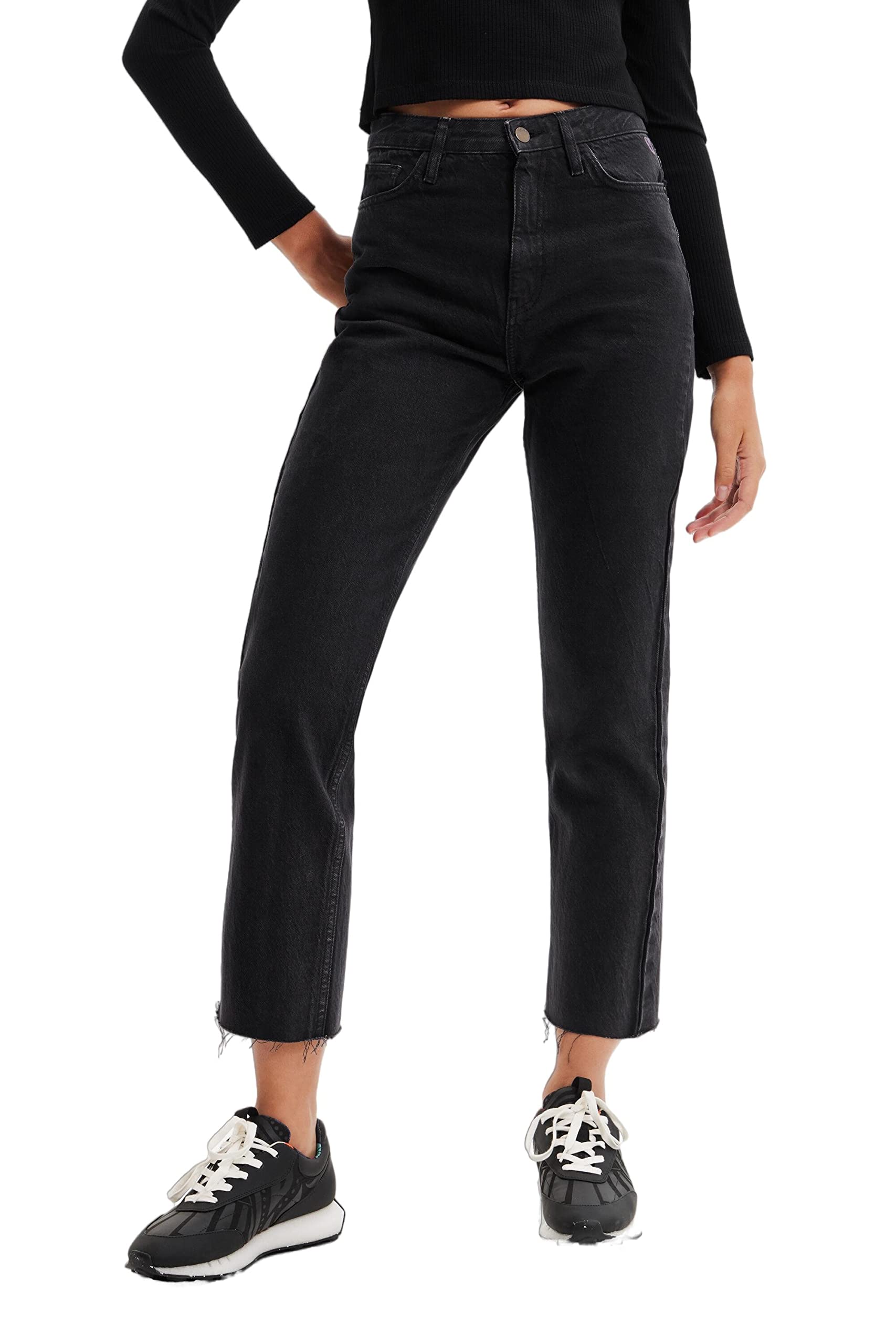 Desigual Women's Straight Cropped Jeans - High Waist Distressed Denim Pants for Casual Wear & Street Style Outfits