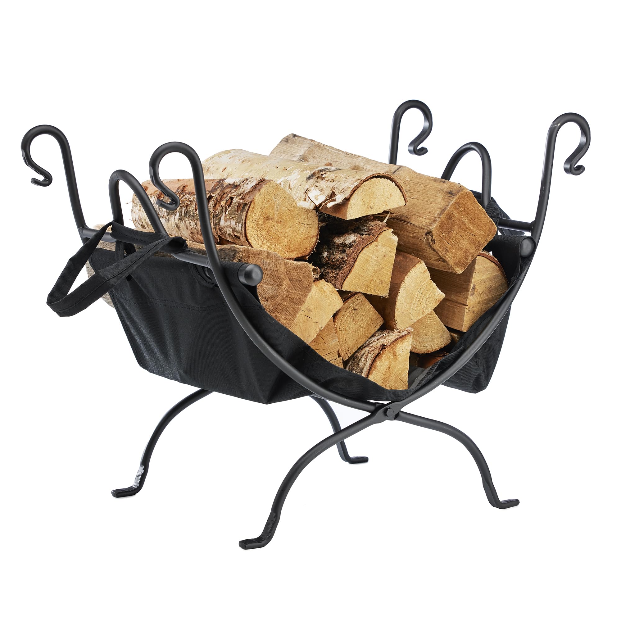 Uniflame Deluxe Wrought Iron Fire Pit Log Rack - Heavy Duty Black Firewood Holder for Indoor & Outdoor Use - Perfect for Fireplace, Patio, Camping and Backyard Gatherings