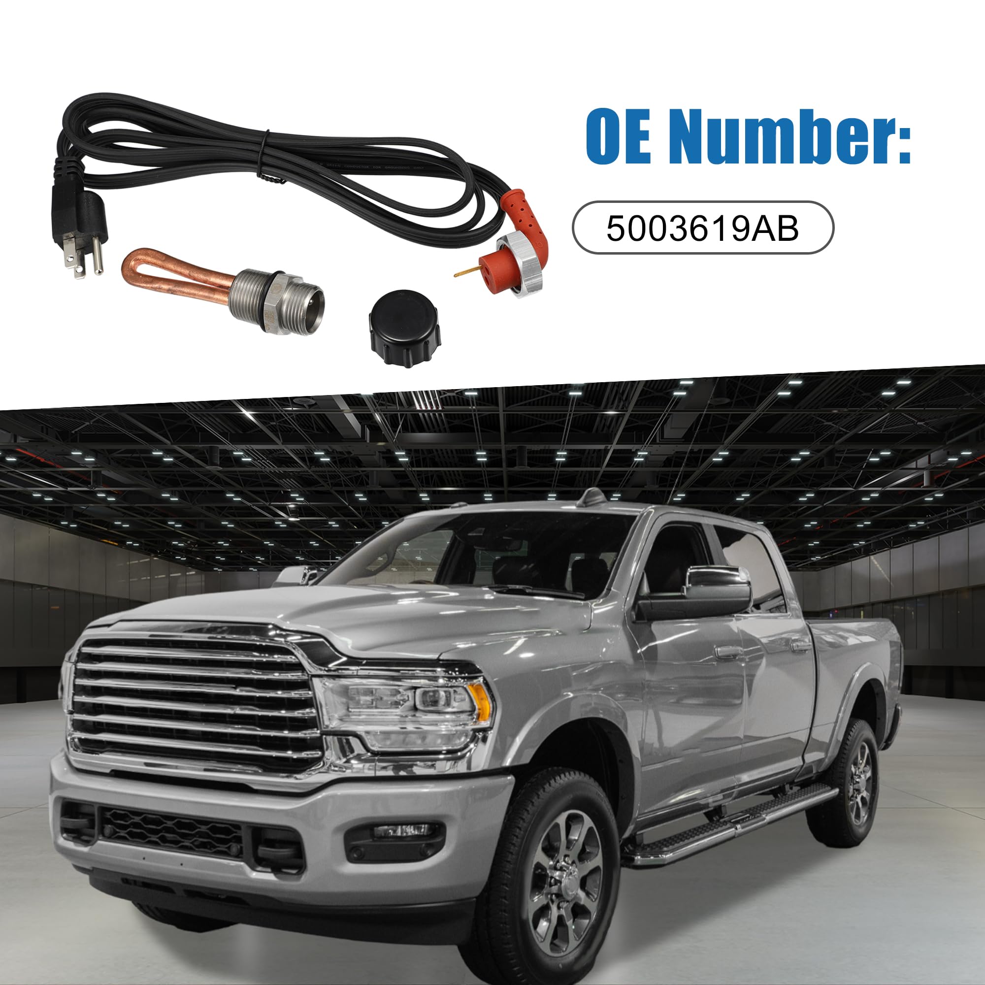 5003619AB Engine Block Heater Assembly with Wiring Harness - Compatible with Ram 3500 2011-2018 Models - Efficient Cold Weather Heating Solution for Trucks - Black