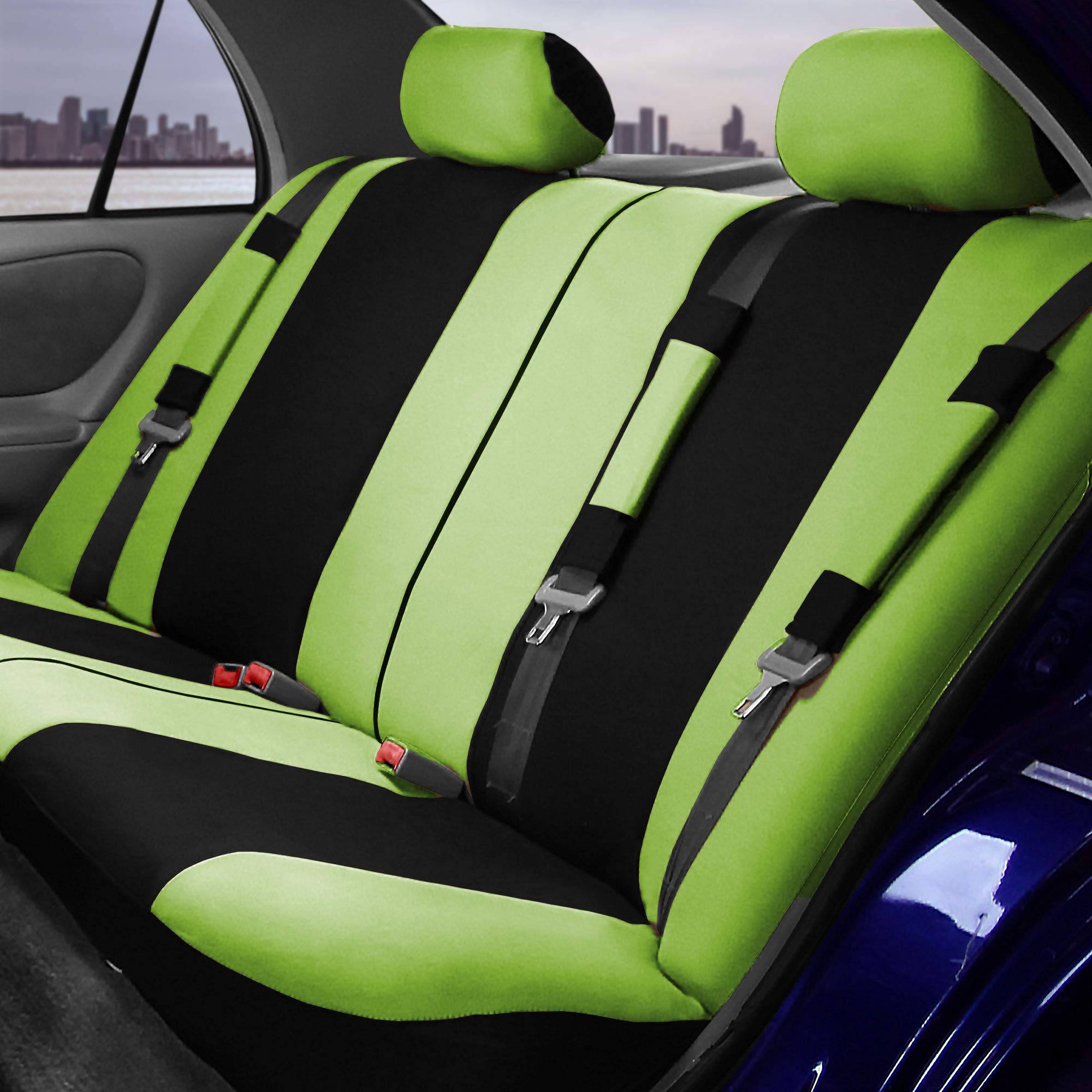 FH Group Light & Breezy Cloth Car Seat Covers - 7 Seater 3-Row Universal Fit for Cars, Trucks & SUVs - Airbag & Split Bench Compatible - Green/Black - Perfect for Family Road Trips & Daily Commutes