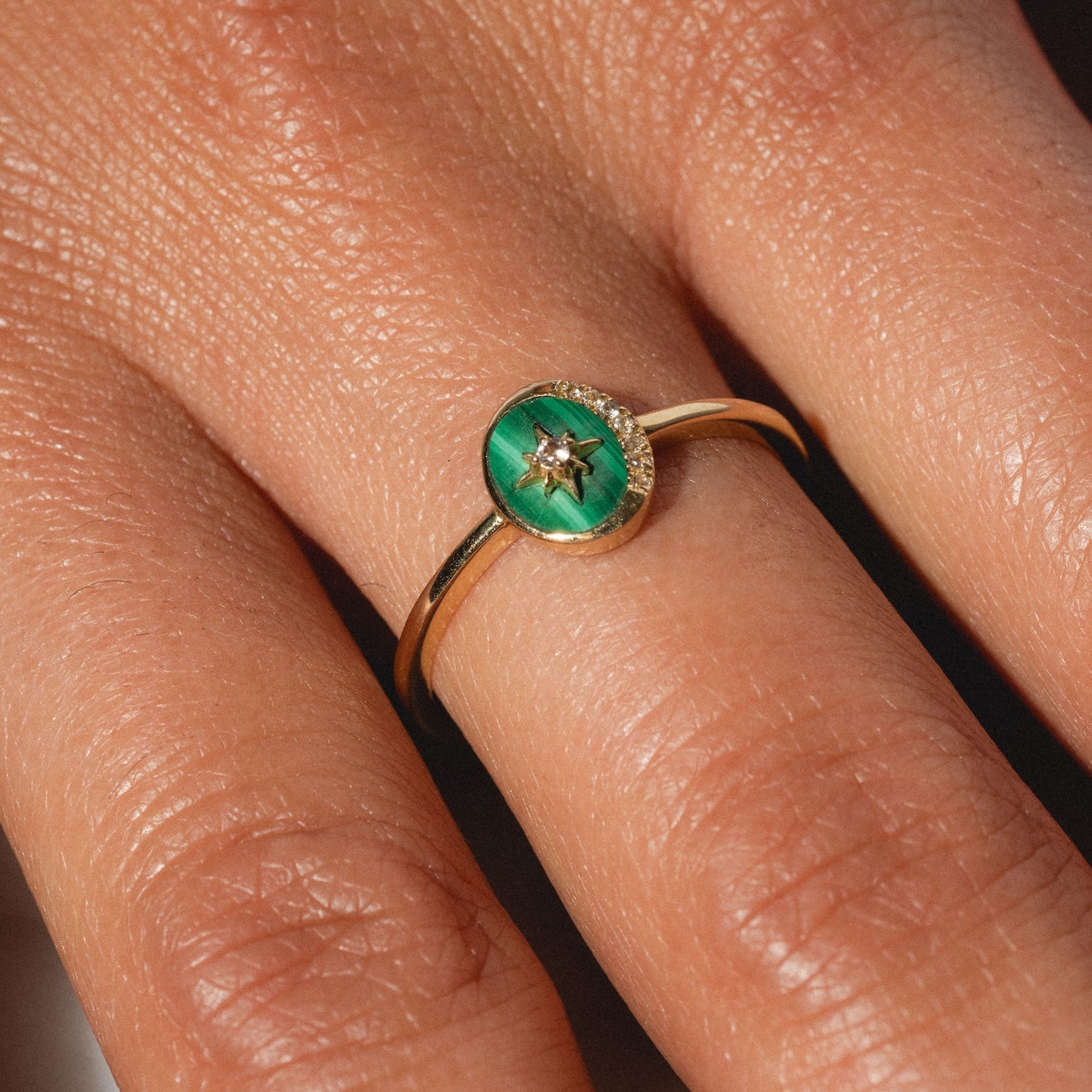 Solid Gold Crystal Crescent Moon Ring for Manifestation & Spiritual Healing - Perfect for Meditation, Yoga, and Gift Giving