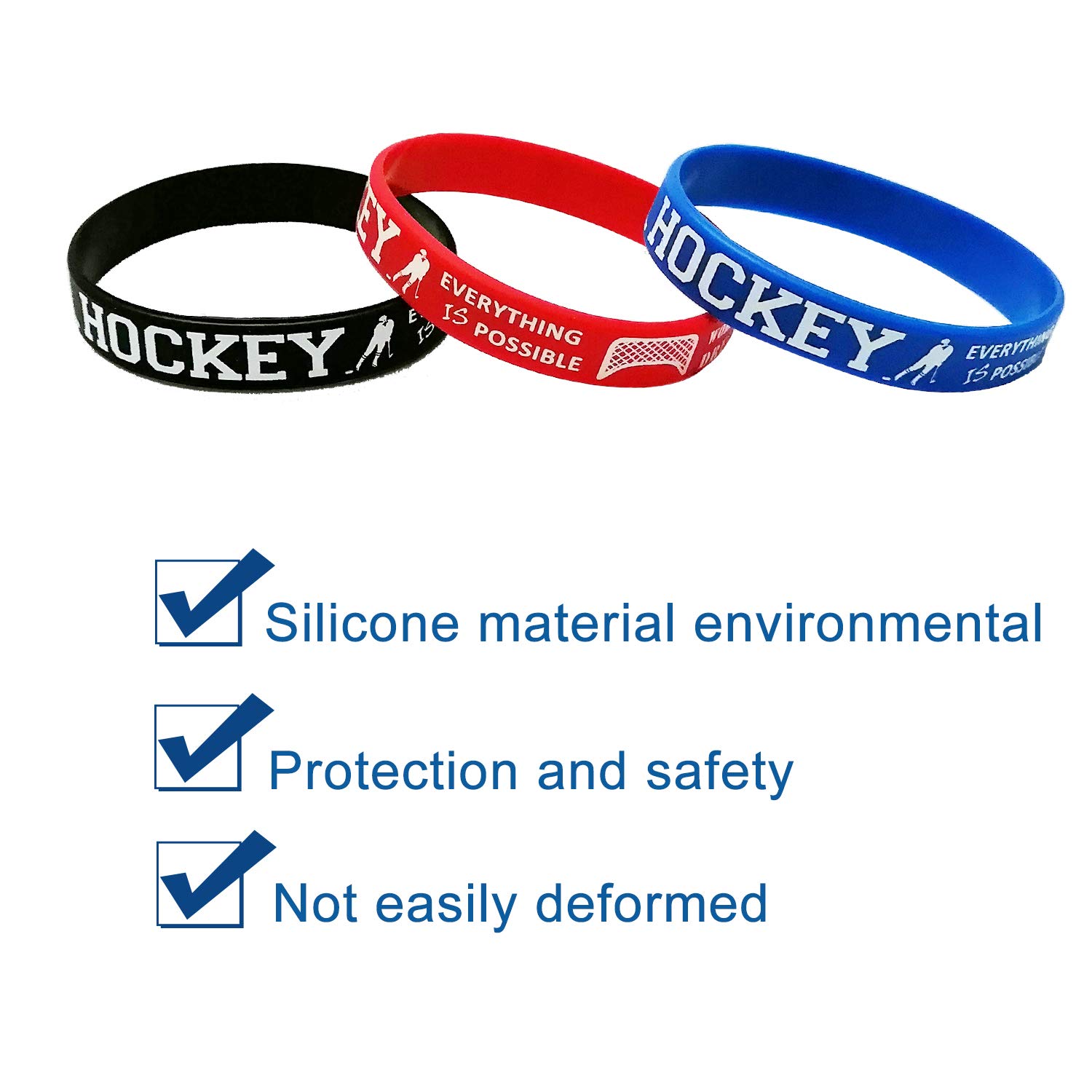 Oringaga 48PCS Hockey Themed Motivational Rubber Bracelets - Sports Team Party Favors, Baby Shower Decorations, Birthday Gifts & Goodie Bag Prizes - Silicone Wristbands for Hockey Fans, Players & Coaches - Perfect for Game Day, Team Events & Sports Celebrations
