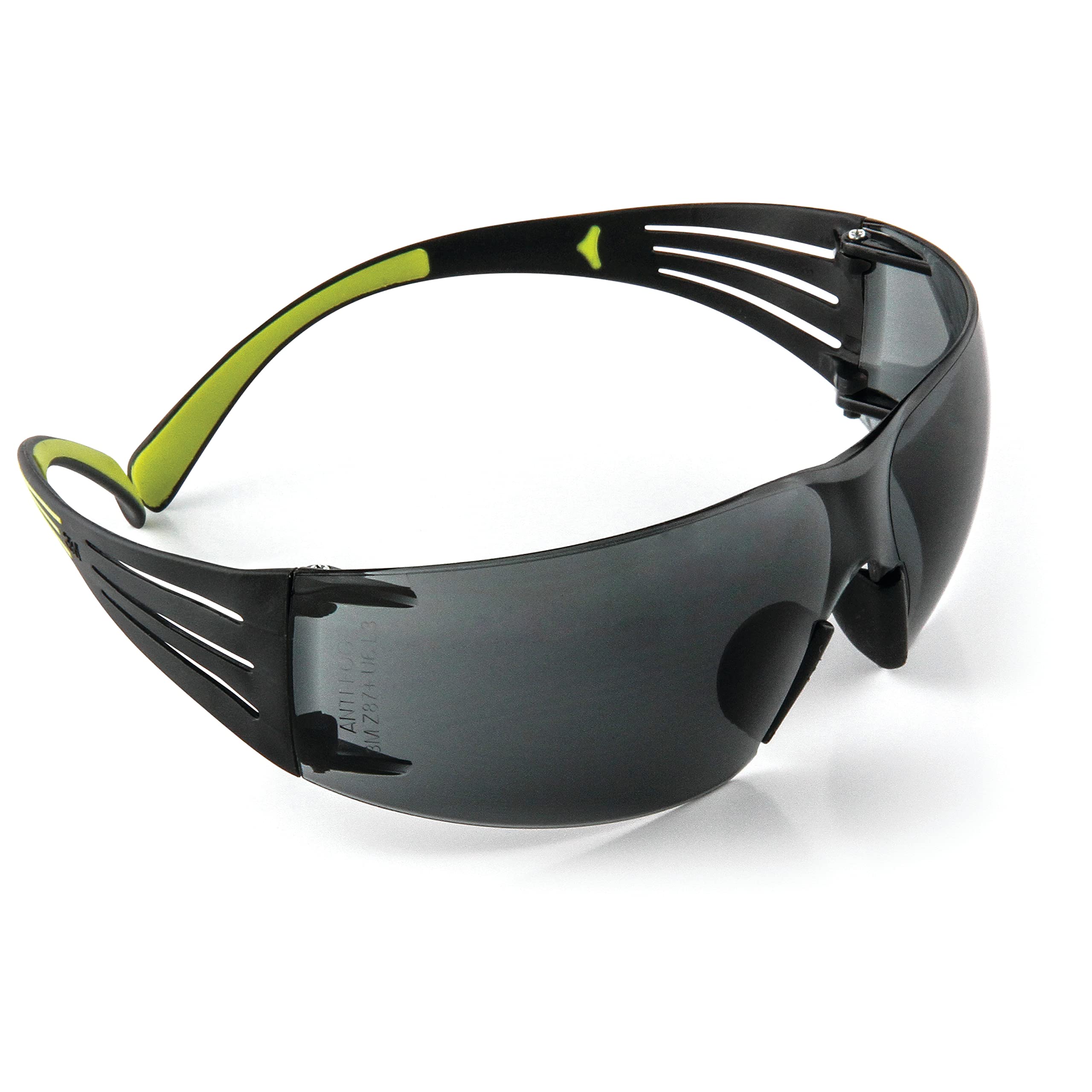 3M SecureFit 400 Series Safety Glasses - Anti-Fog & Anti-Scratch Lens, Dual-Injected Temples, Soft Nose Bridge - Pack of 20 (Gray Lens, Black/Green Frame) - Perfect for Construction, Woodworking, Lab Work & DIY Projects