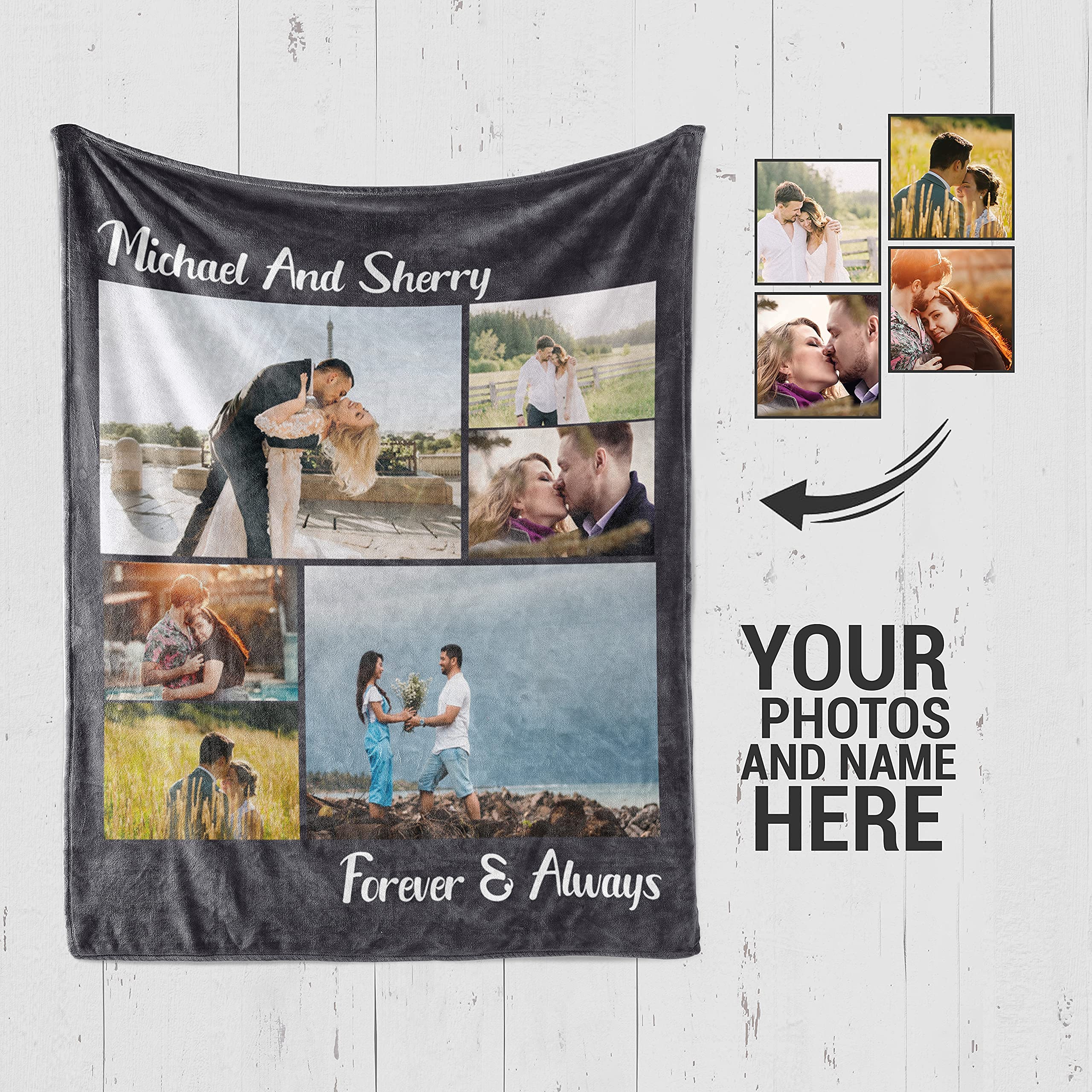 Personalized Photo Collage Fleece Blanket - Custom Couple Wedding Blanket 50x60 Inches - Soft Throw Blanket with Pictures - Perfect Gift for Anniversaries, Christmas & Birthdays - Great for Cuddling, Home Decor and Romantic Gifts