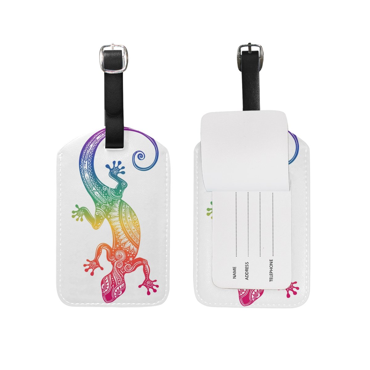 Colorful Gecko Lizard Luggage Tag - PU Leather Suitcase ID Label for Travel Bags - Perfect for Airports, Cruise Ships & Backpacking Trips