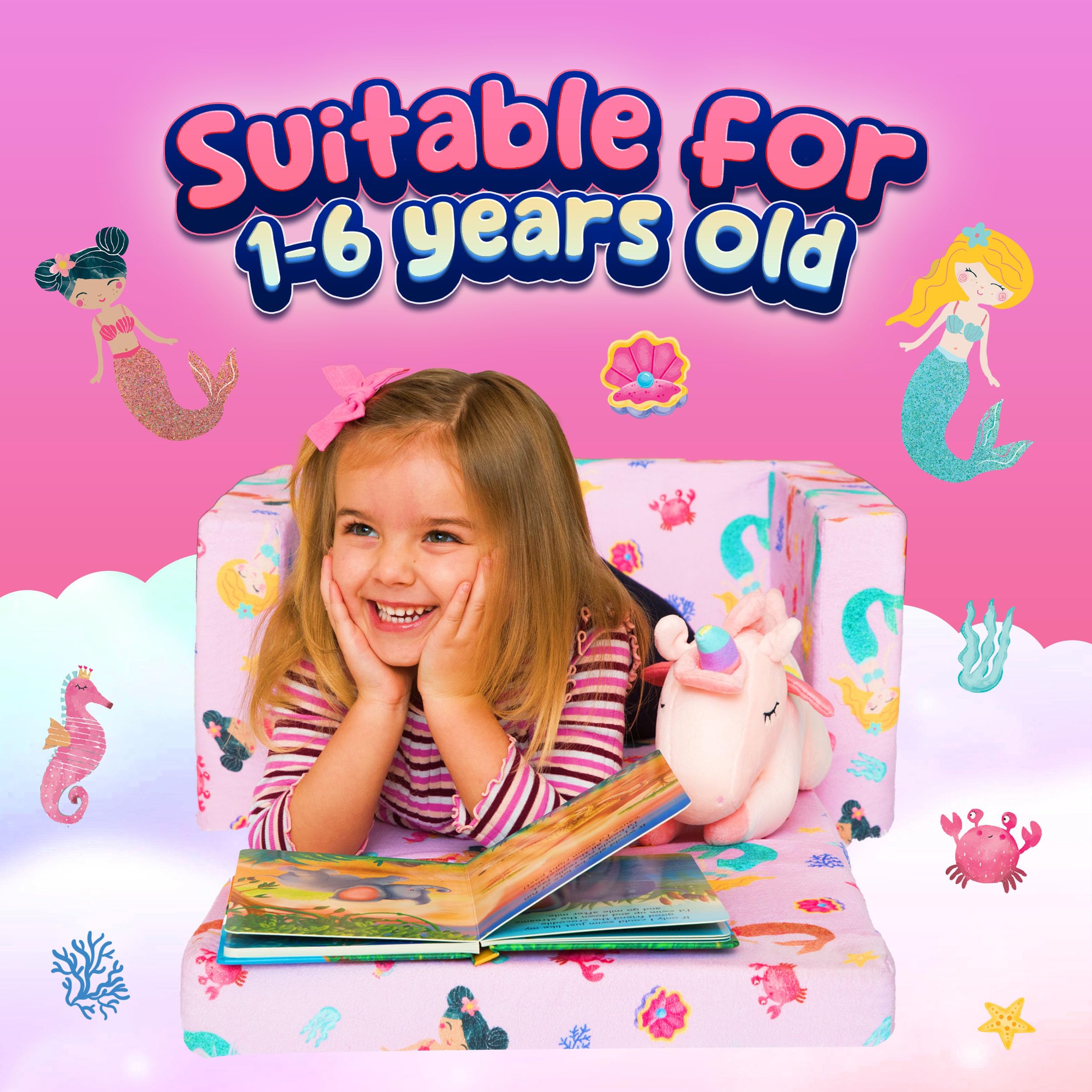 Toddler Couch - Foldable Kids Sofa Bed for Boys & Girls, Soft Baby Lounge Chair with Washable Cover | Perfect for Playroom, Nursery, or Bedtime Reading