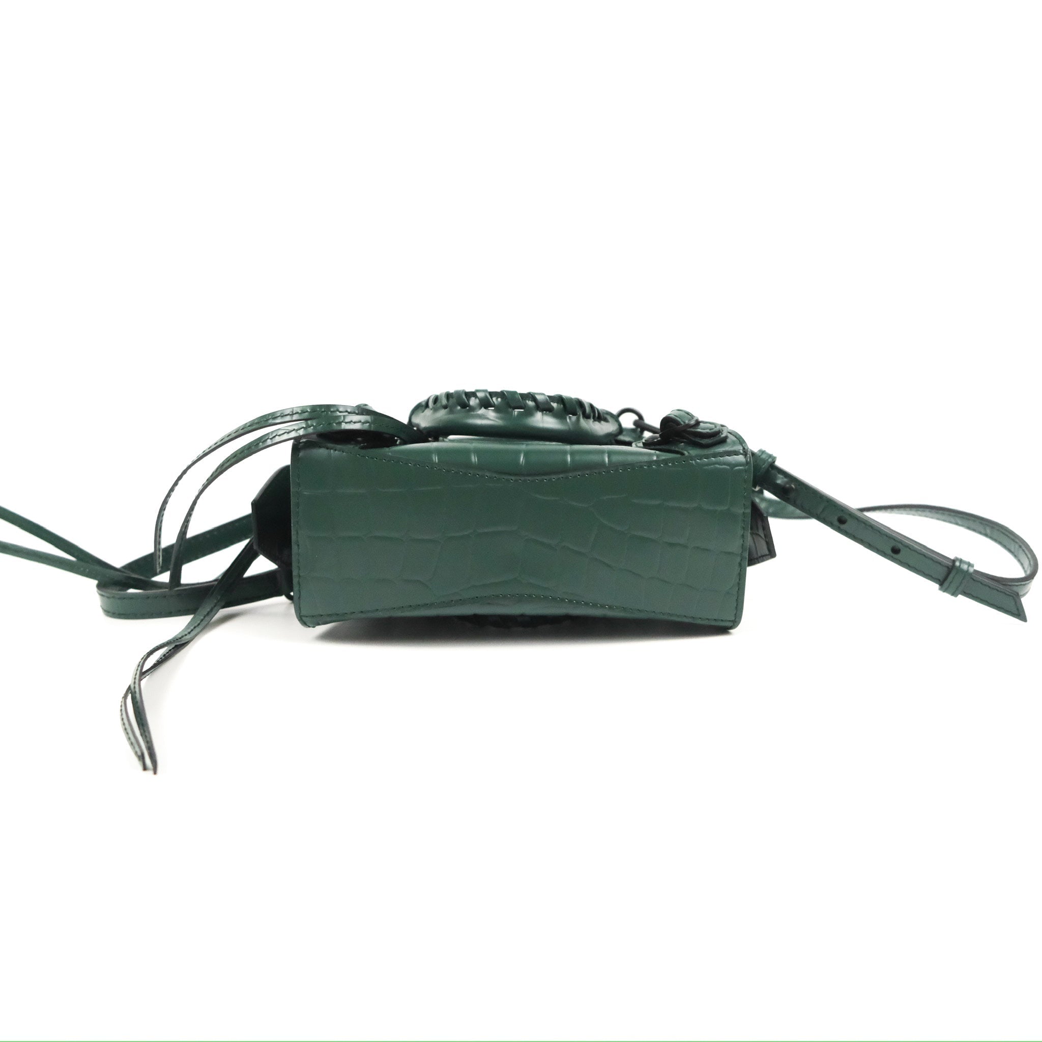 Balenciaga Mini Neo Classic City Bag - Green Crocodile Embossed Leather Crossbody Bag for Women | Perfect for Everyday Use, Parties & Travel