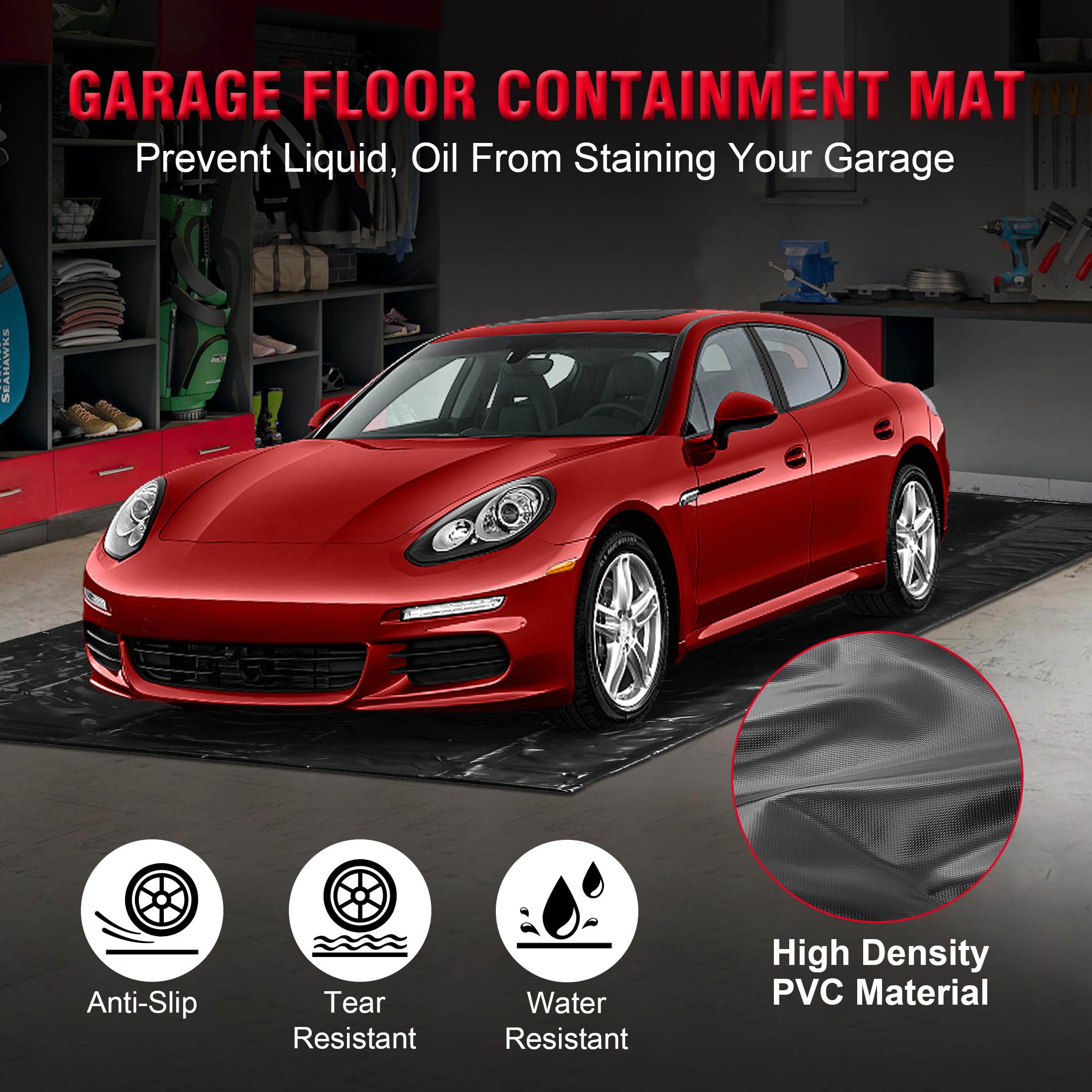 Heavy Duty Non-Slip Garage Floor Containment Mat - 7.9 x 18ft Waterproof Car Protection Mat for Sand, Snow, Rain & Mud - Ideal for Driveway, Workshop & Vehicle Maintenance Areas
