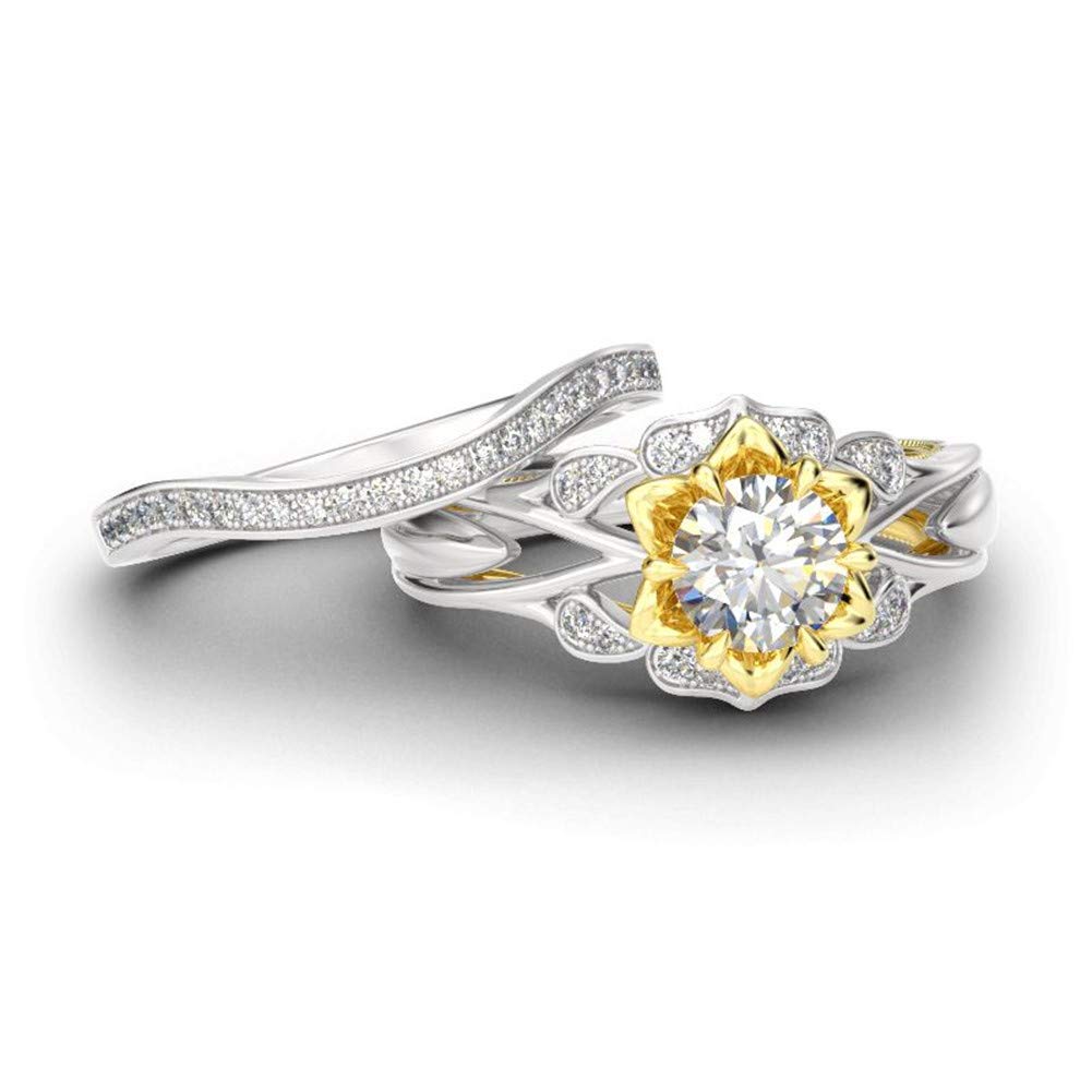 Jeulia 2 Carat Flower Engagement Ring Set for Women - 14K Gold Plated Wedding Band with Round Cut Cubic Zirconia | CZ Solitaire Ring | Perfect for Proposals, Anniversaries & Special Occasions