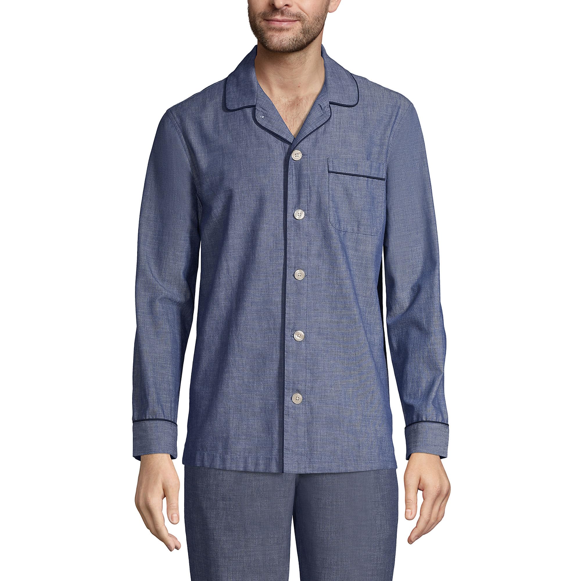 Lands' End Men's Comfortable Essential Pajama Shirt - Soft Cotton Sleepwear for Relaxing at Home or Lounging