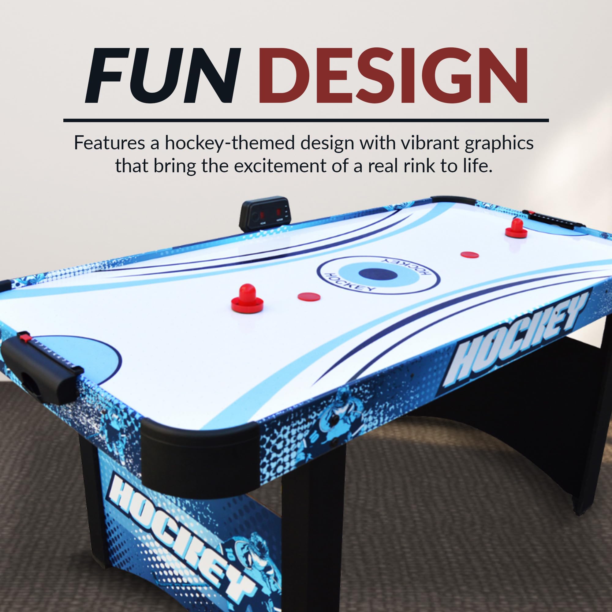 Hathaway Enforcer 5.5 Ft Air Hockey Table with LED Scoring & High-Output Blower - Blue & White Finish for Family Game Room, Arcade, Basement or Man Cave - Includes Strikers, Pucks & Manual Backup System