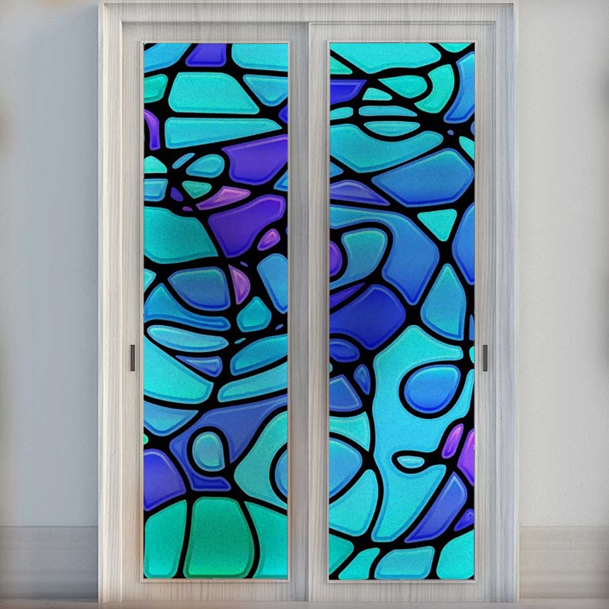 Vintage Blue Window Film Tint - 3D Art Glass Paper Blinds for Blackout Privacy - Perfect for Bedrooms, Living Rooms, and Office Spaces