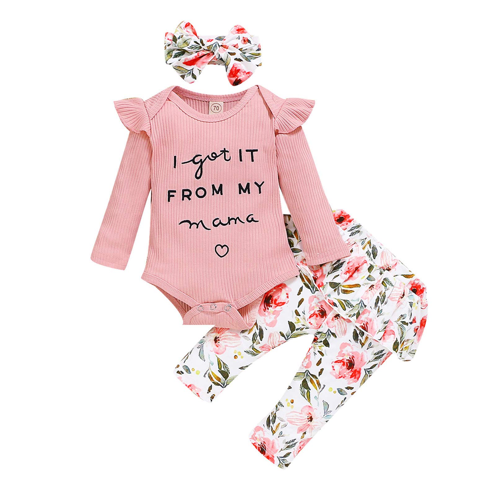 Baby Girl Outfits - Floral Print Bodysuit & Ruffled Pants Set | Cute Toddler Romper with Letter Design | Perfect for Playdates, Photoshoots & Special Occasions