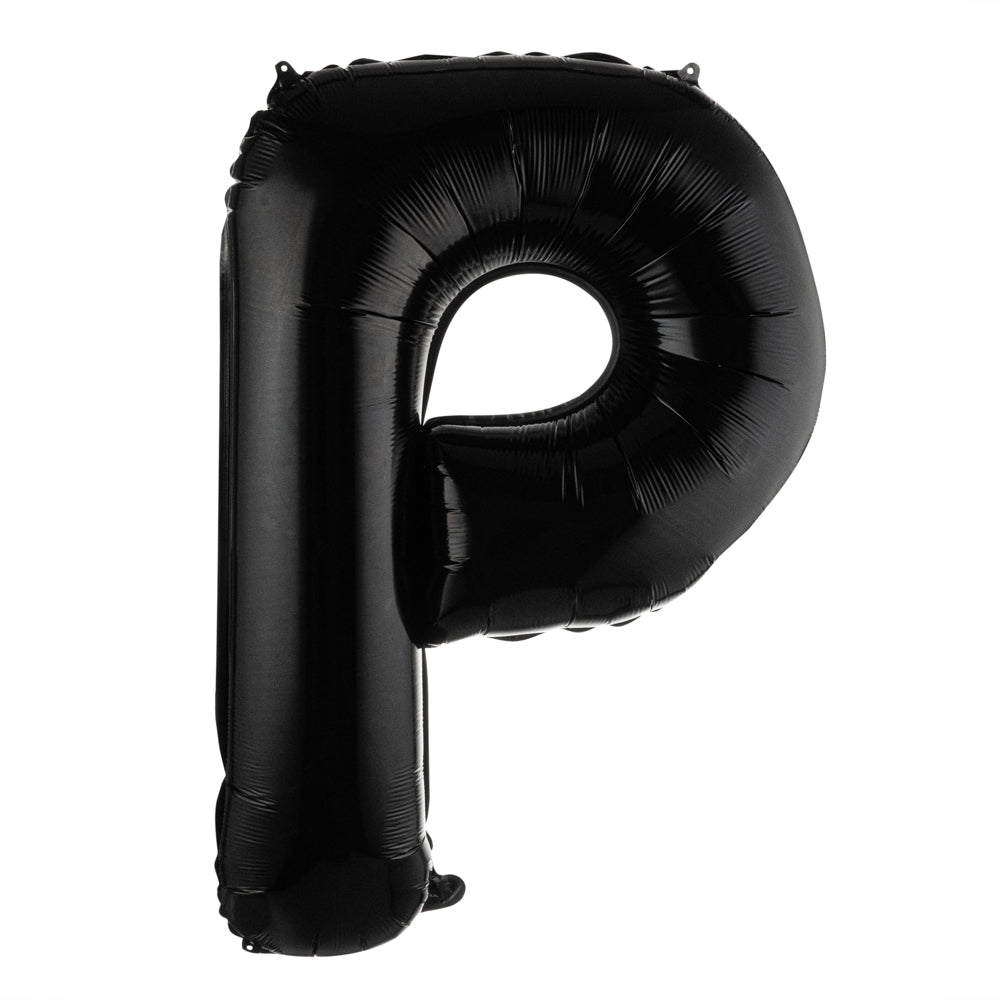 Black Mylar Letter P Balloon - 40 Inch Large Foil Alphabet Balloon for Birthday Party Decorations, Graduation, Baby Shower & Wedding Events - 1 Count Box