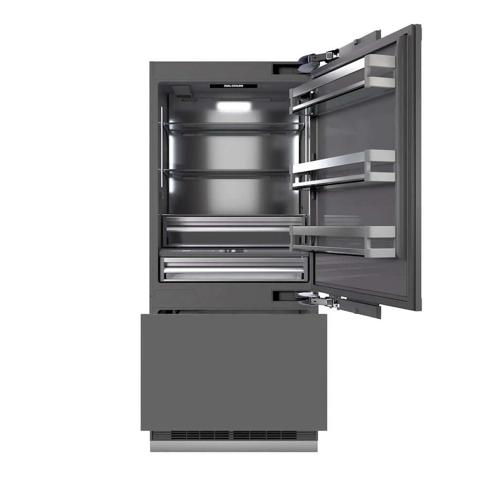 ZLINE Autograph Edition 36 Inch 19.8 Cu Ft Built-In Bottom Freezer Refrigerator with Water Dispenser & Ice Maker - Graphite Gray Interior, Matte Black Accents (GRBITZ 36 MB) - Perfect for Modern Kitchens & Open Concept Homes